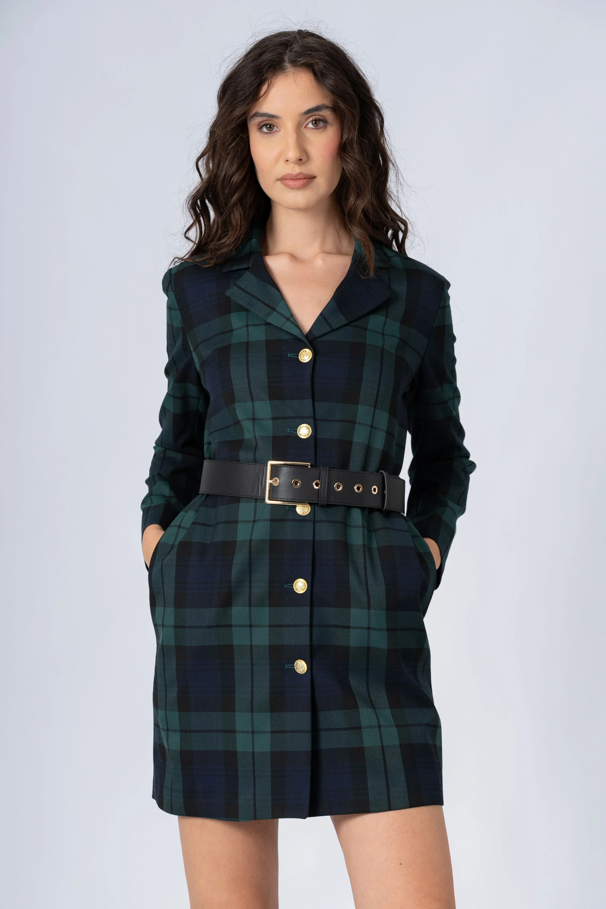 Abito corto tartan con cintura - ABITO A QUADRI DAEAX