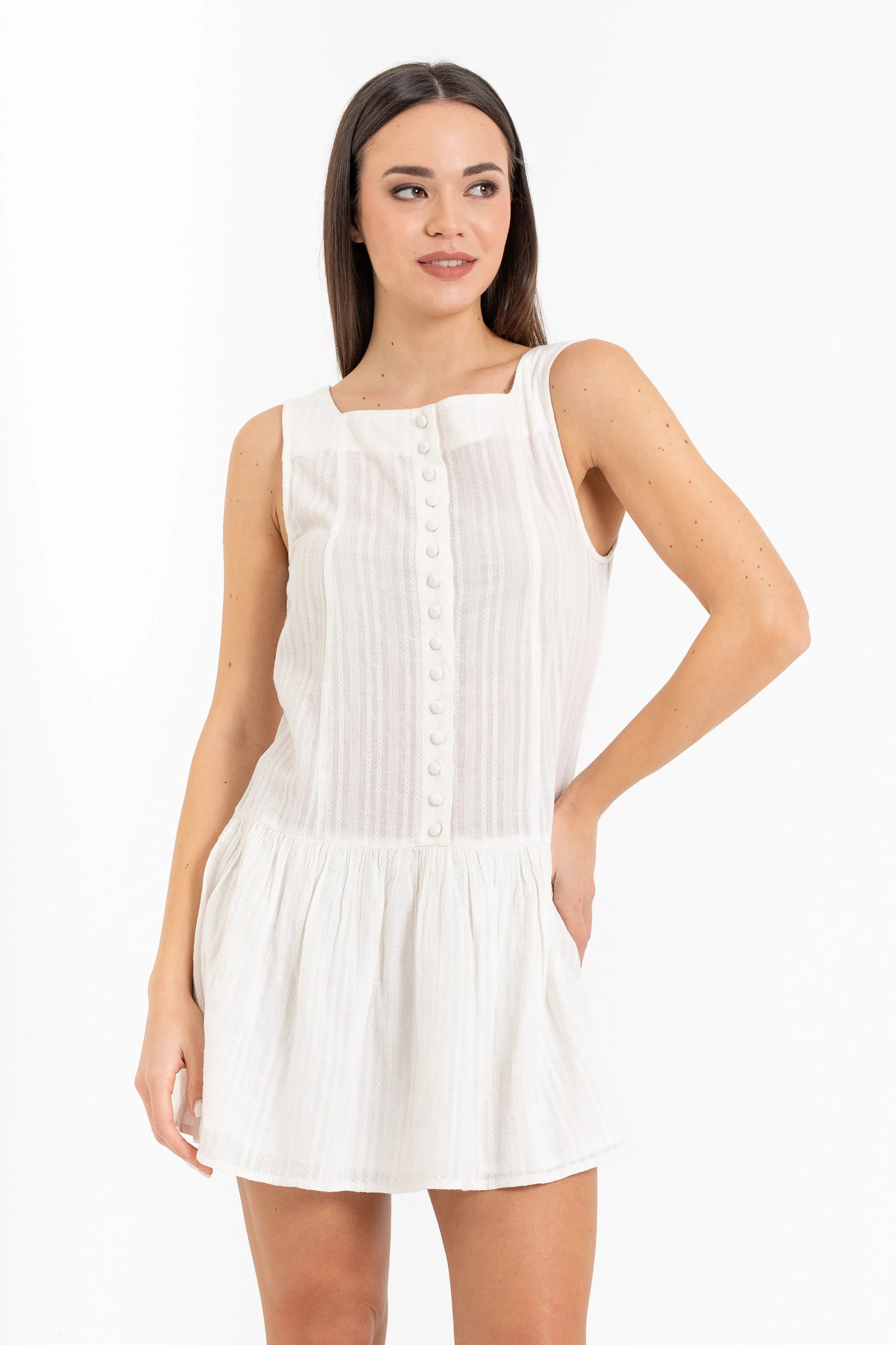 Abito da donna smanicato in cotone con scollo squadrato - Abito MINYTHX