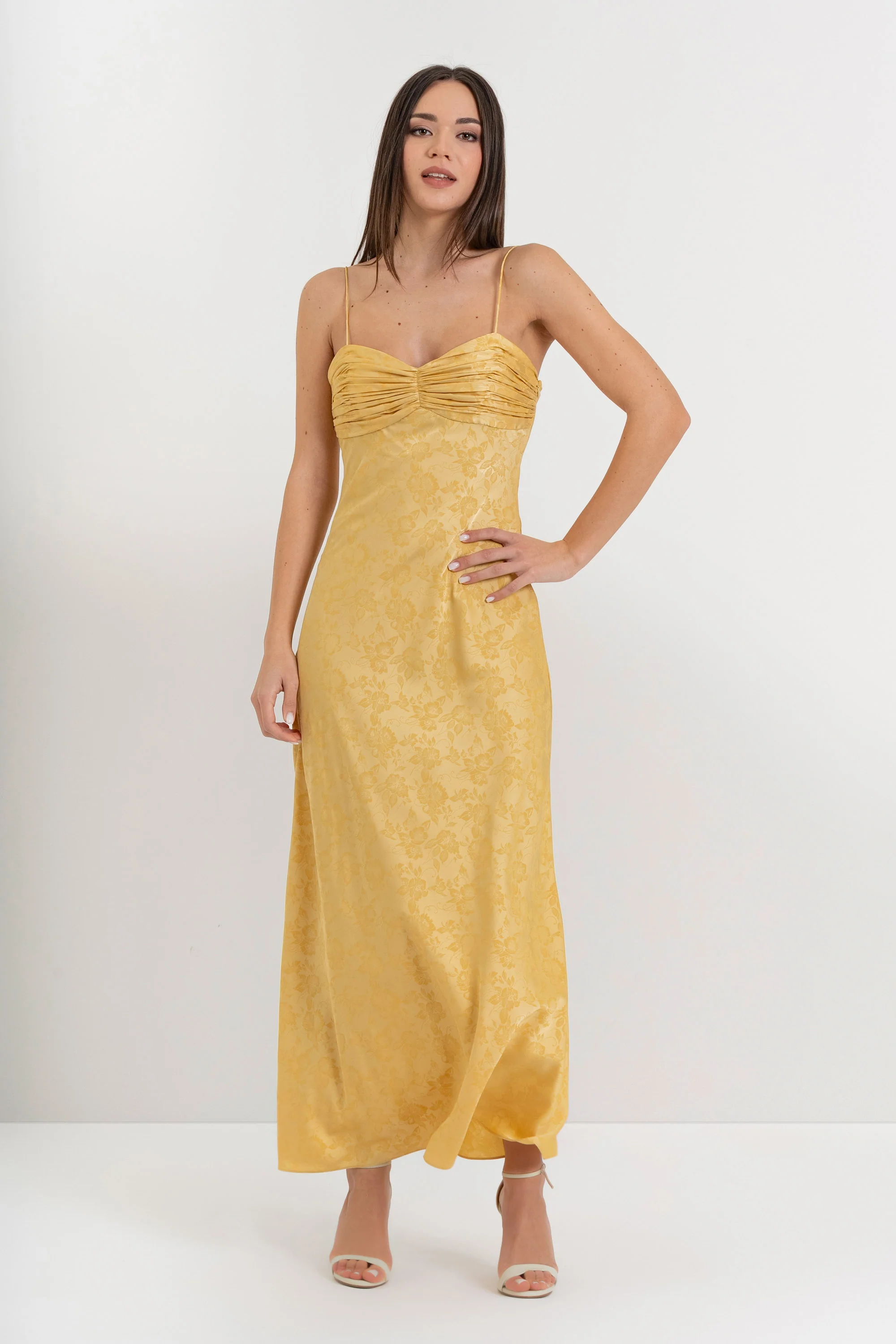 Abito lungo con spalline sottili in jacquard floreale - Abito WILWELLX - Image 3