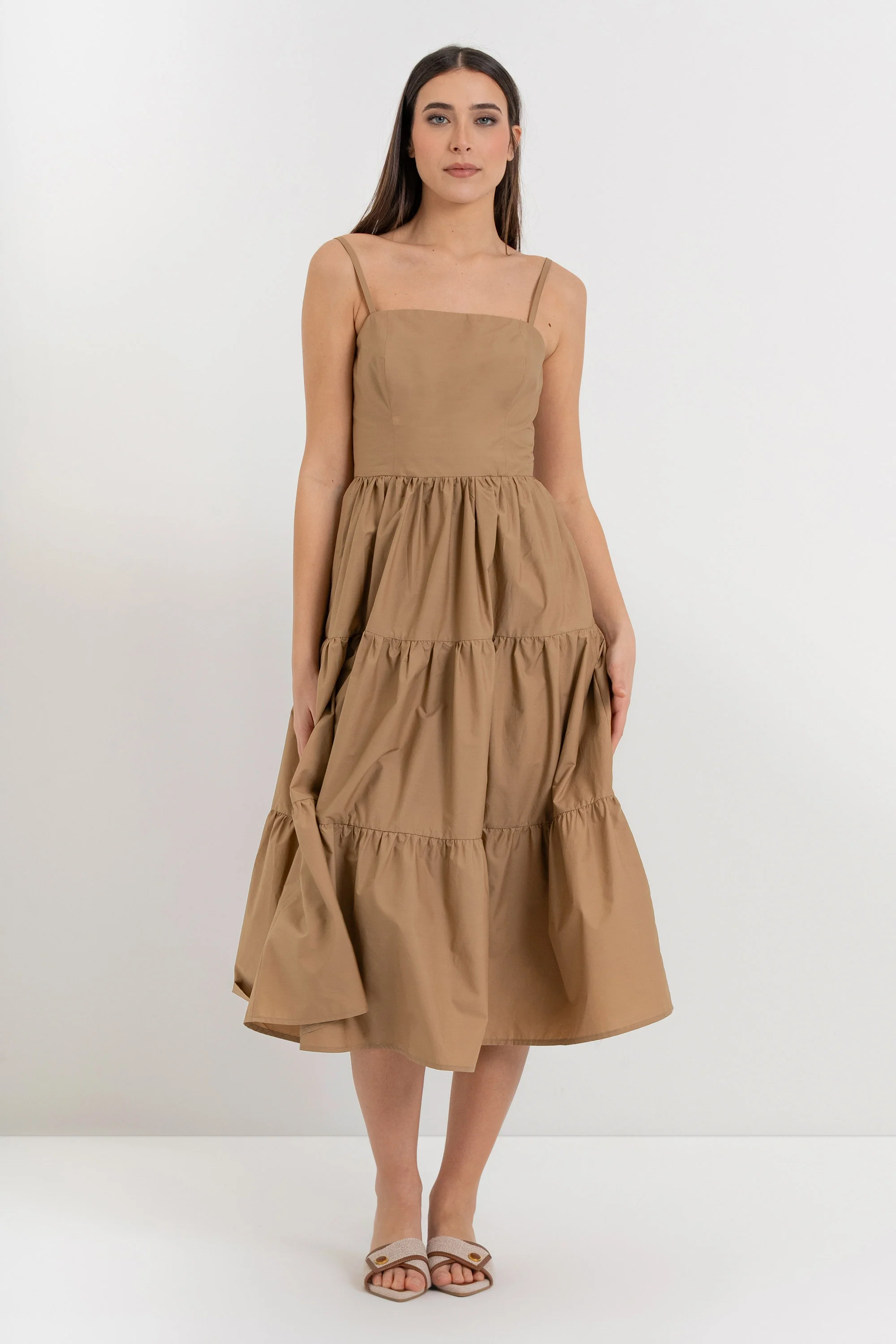 Abito midi in cotone a balze con spalline regolabili - Abito LUANEX