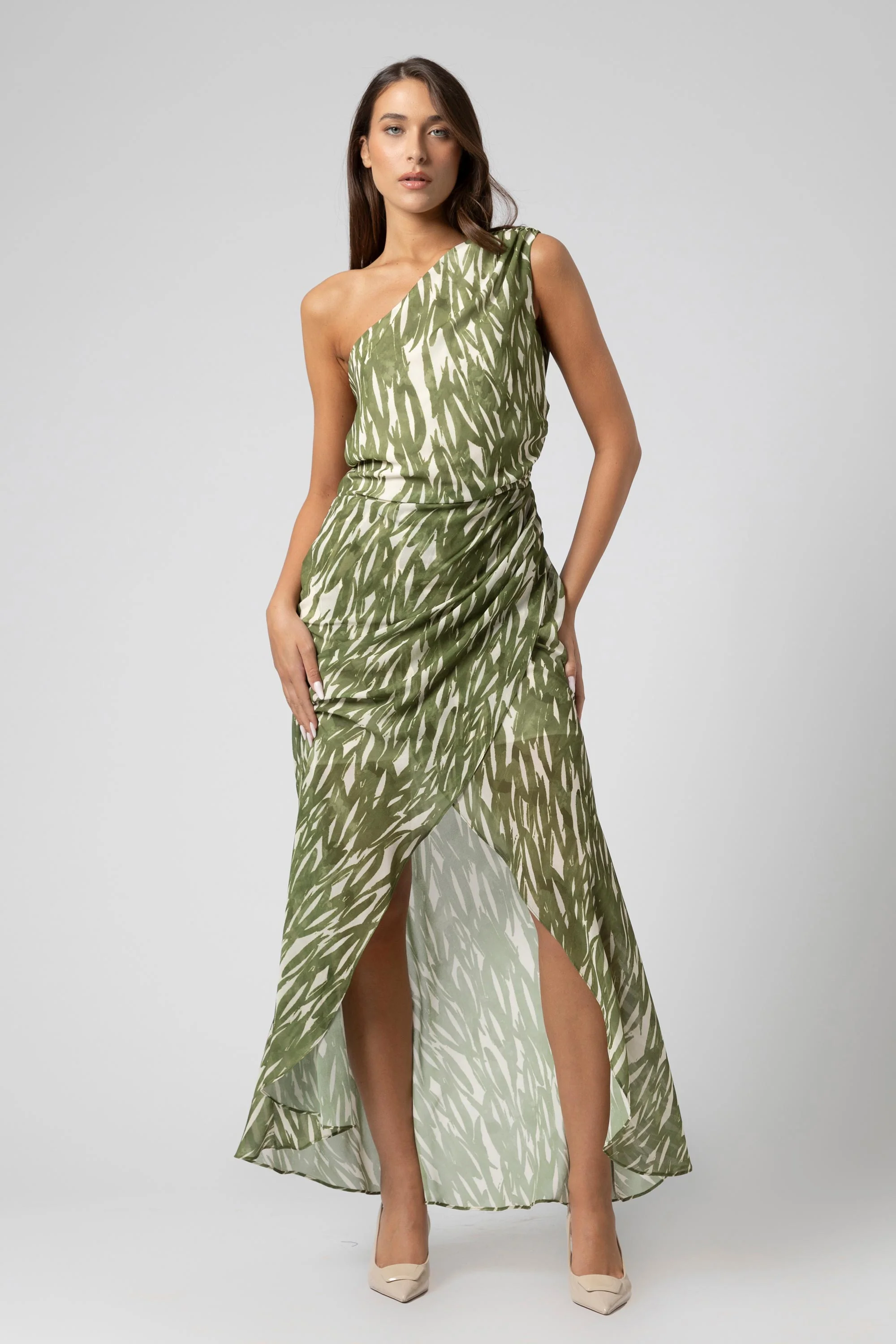 Abito monospalla con stampa foliage - Abito AWATX