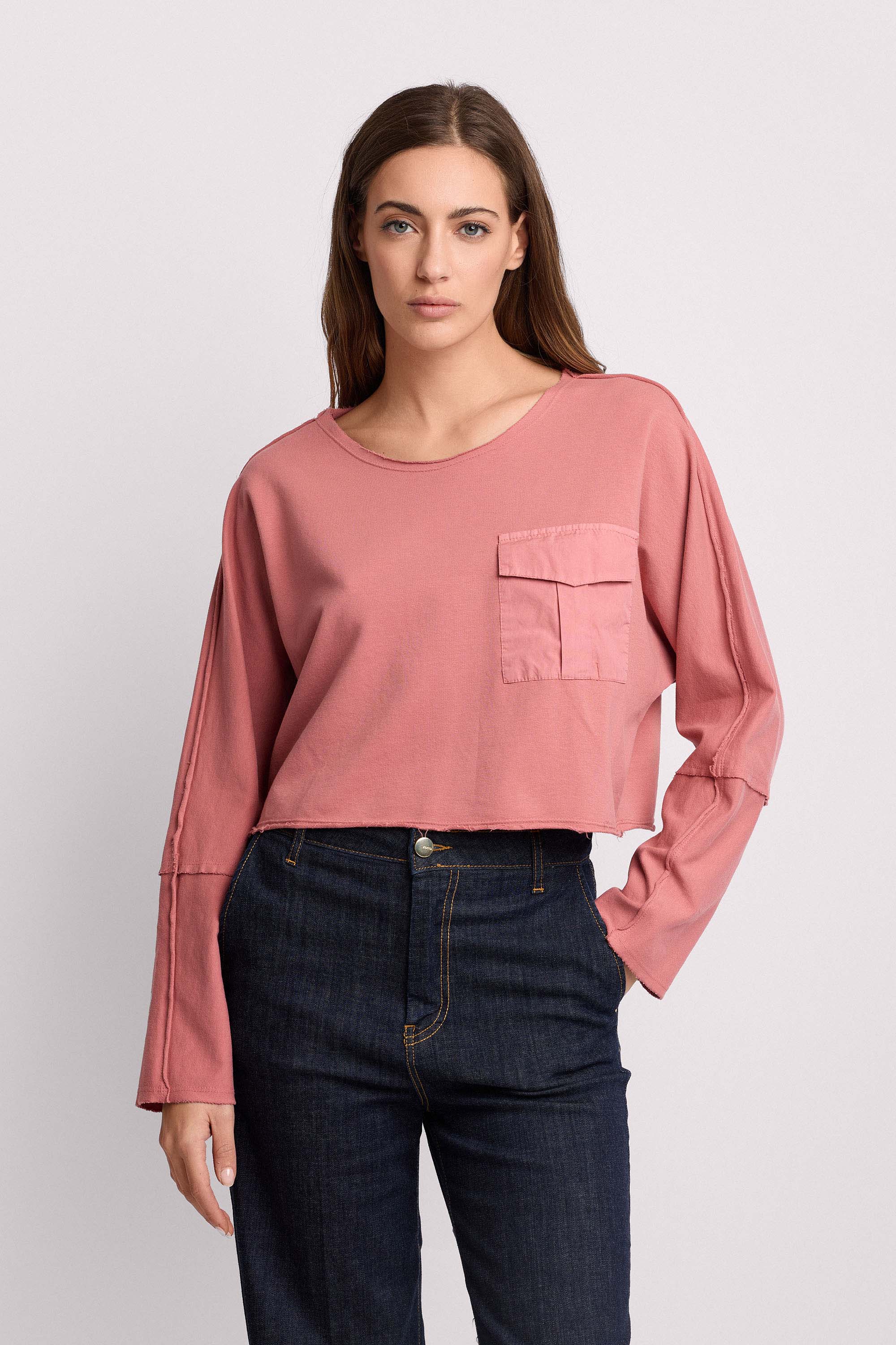 Blusa cropped in cotone - Felpa M/L JUSTAMIN