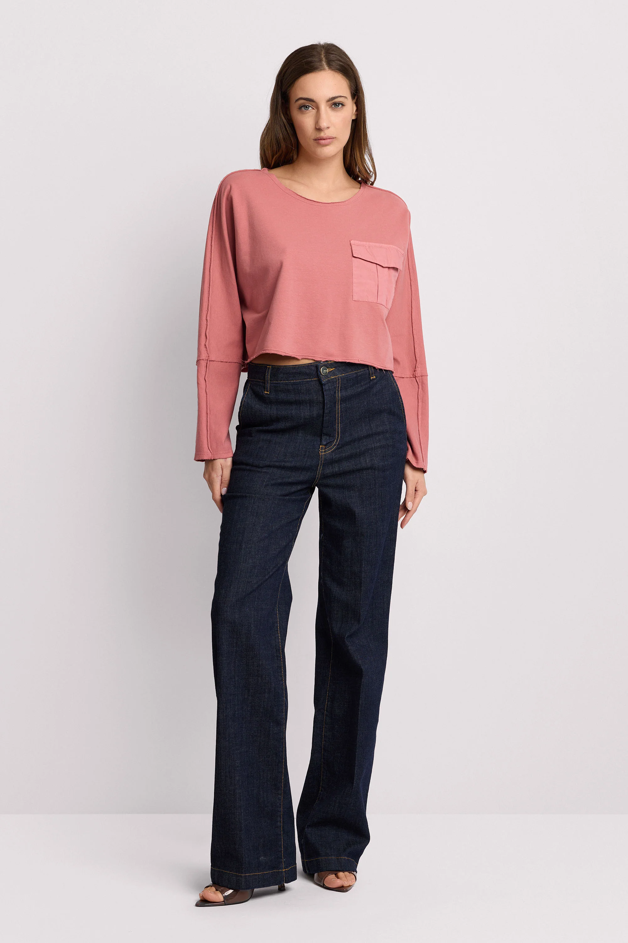 Blusa cropped in cotone - Felpa M/L JUSTAMIN - Image 2