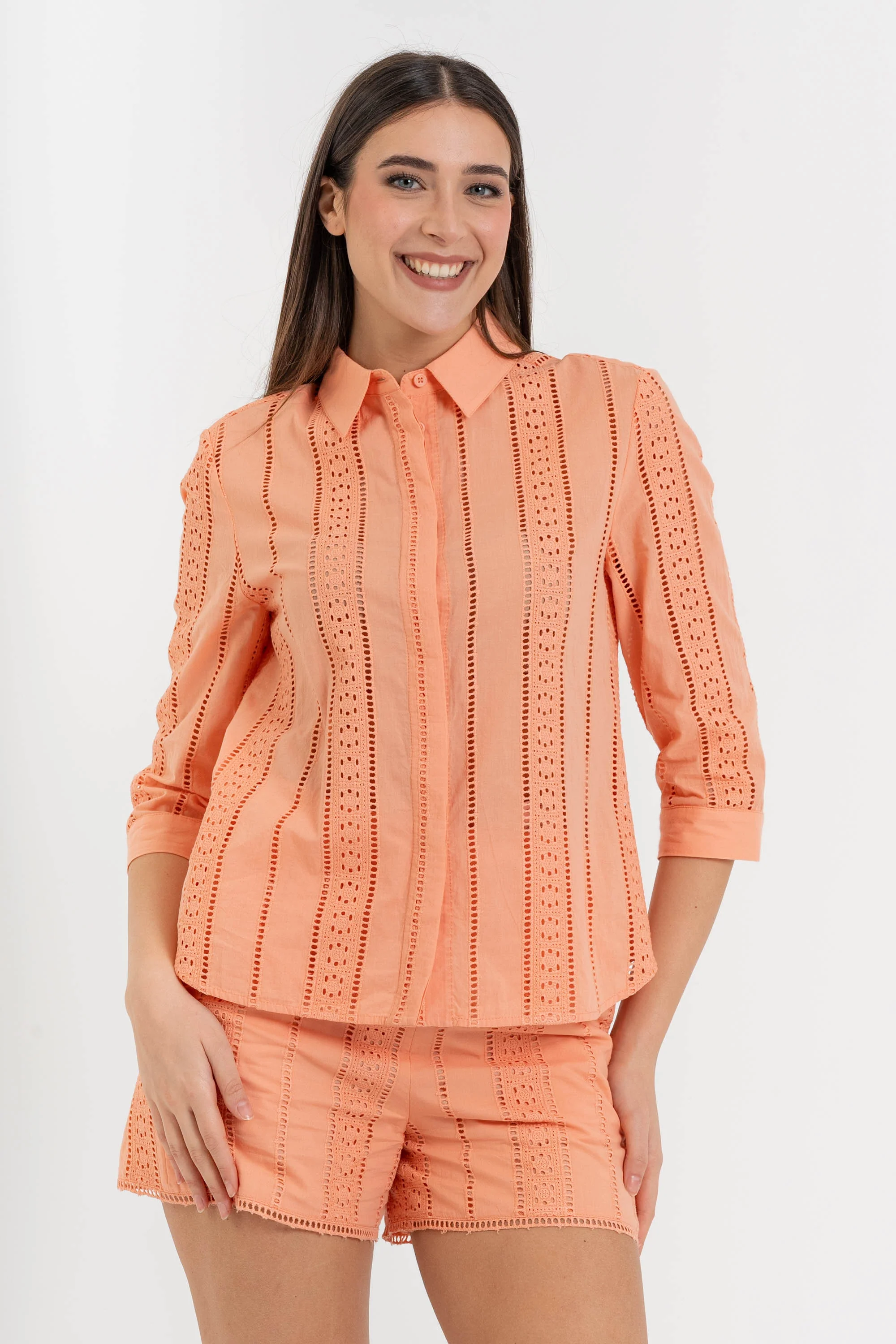 Camicia da donna in cotone con pizzo sangallo - Camicia DEMONX