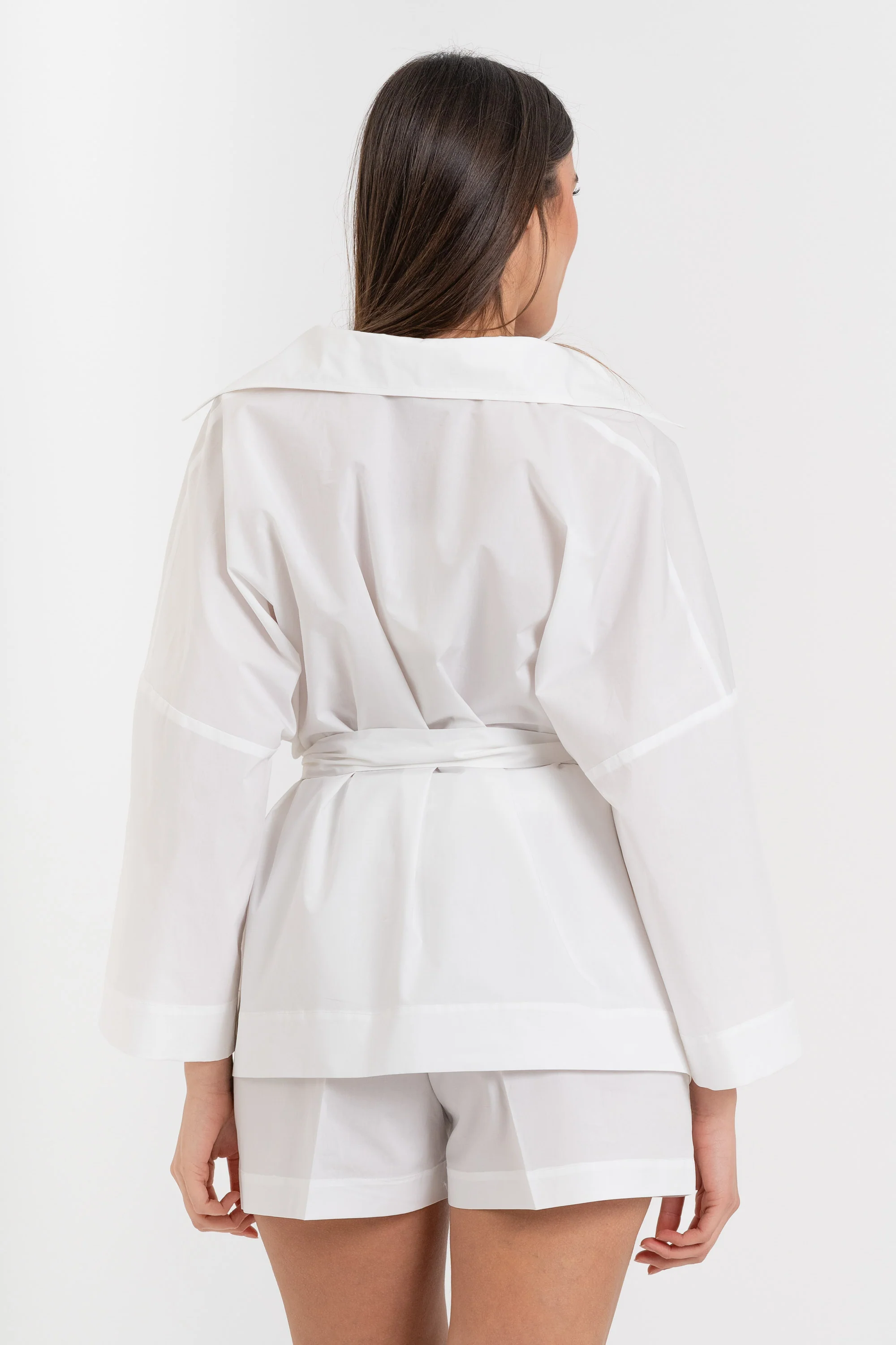 Camicia da donna in cotone con scollo a V e cintura - Camicia HULAYX - Image 4