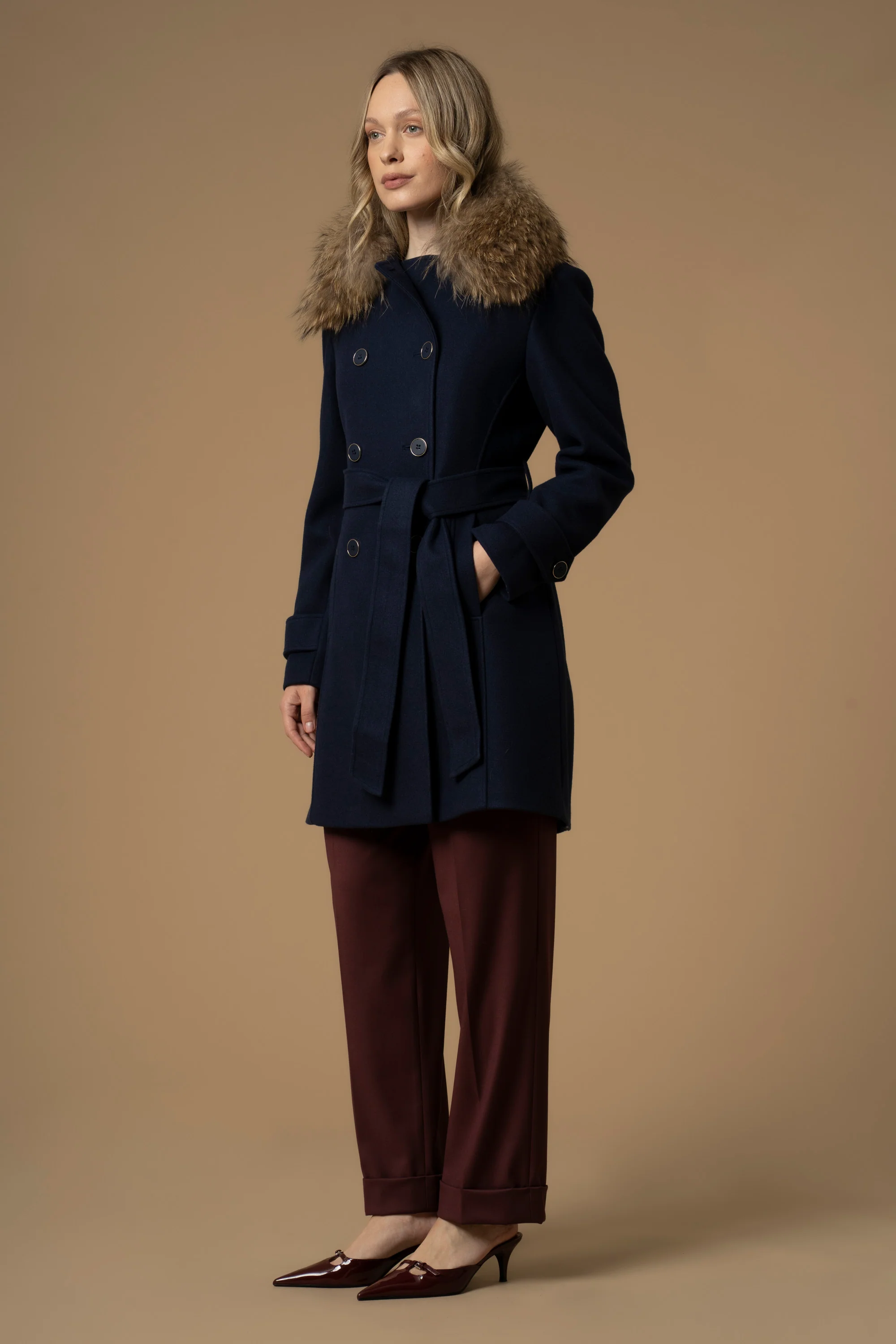Cappotto con cintura in coordinato - Cappotto Ecrufur - Image 3