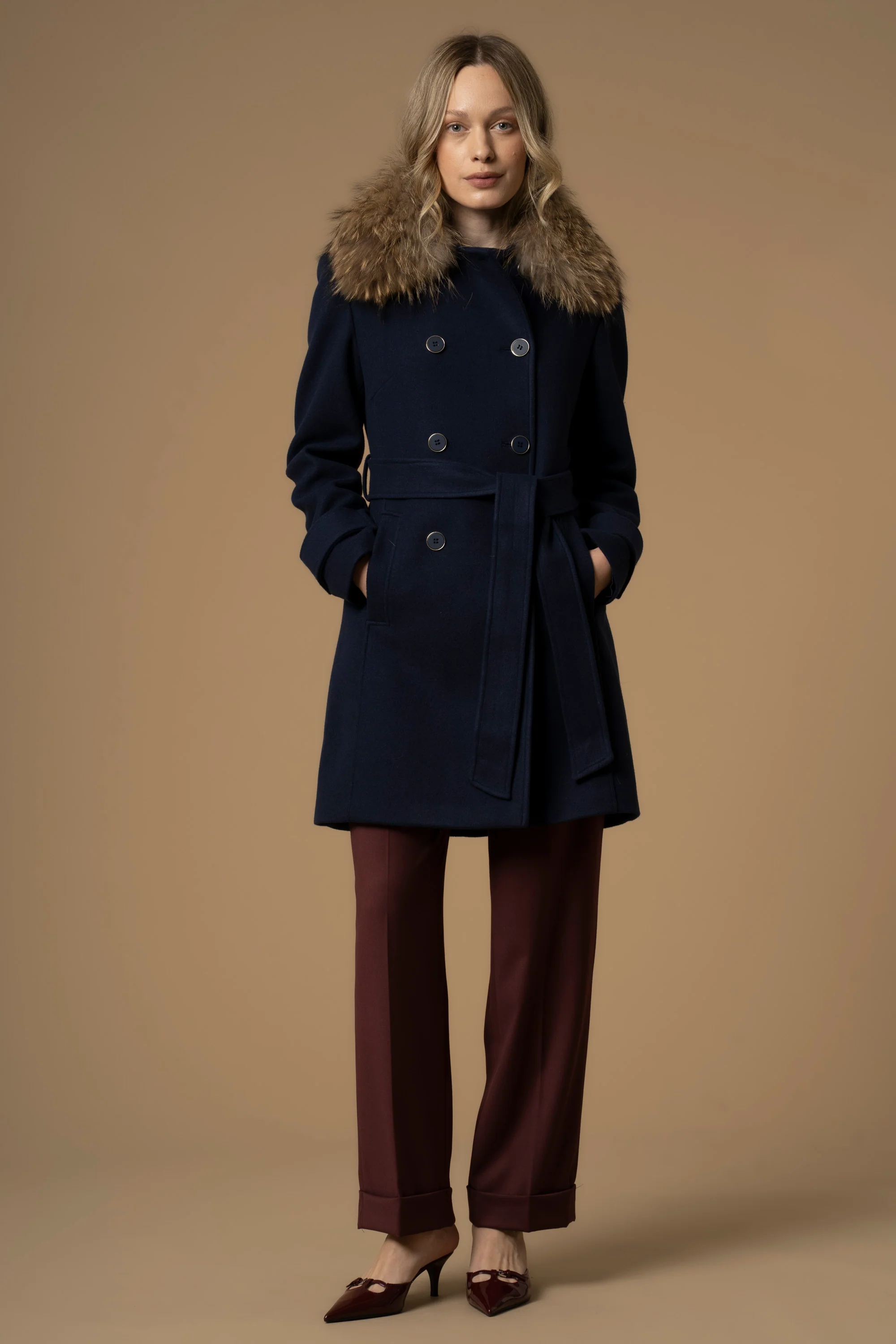Cappotto con cintura in coordinato - Cappotto Ecrufur - Image 7