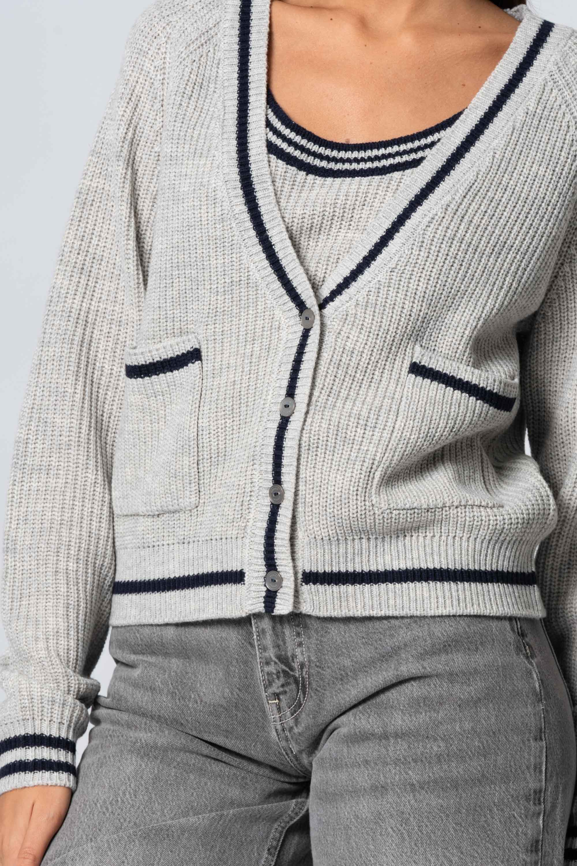 Cardigan con profili a contrasto - Maglia Cardigan M/L POETAX - Image 3