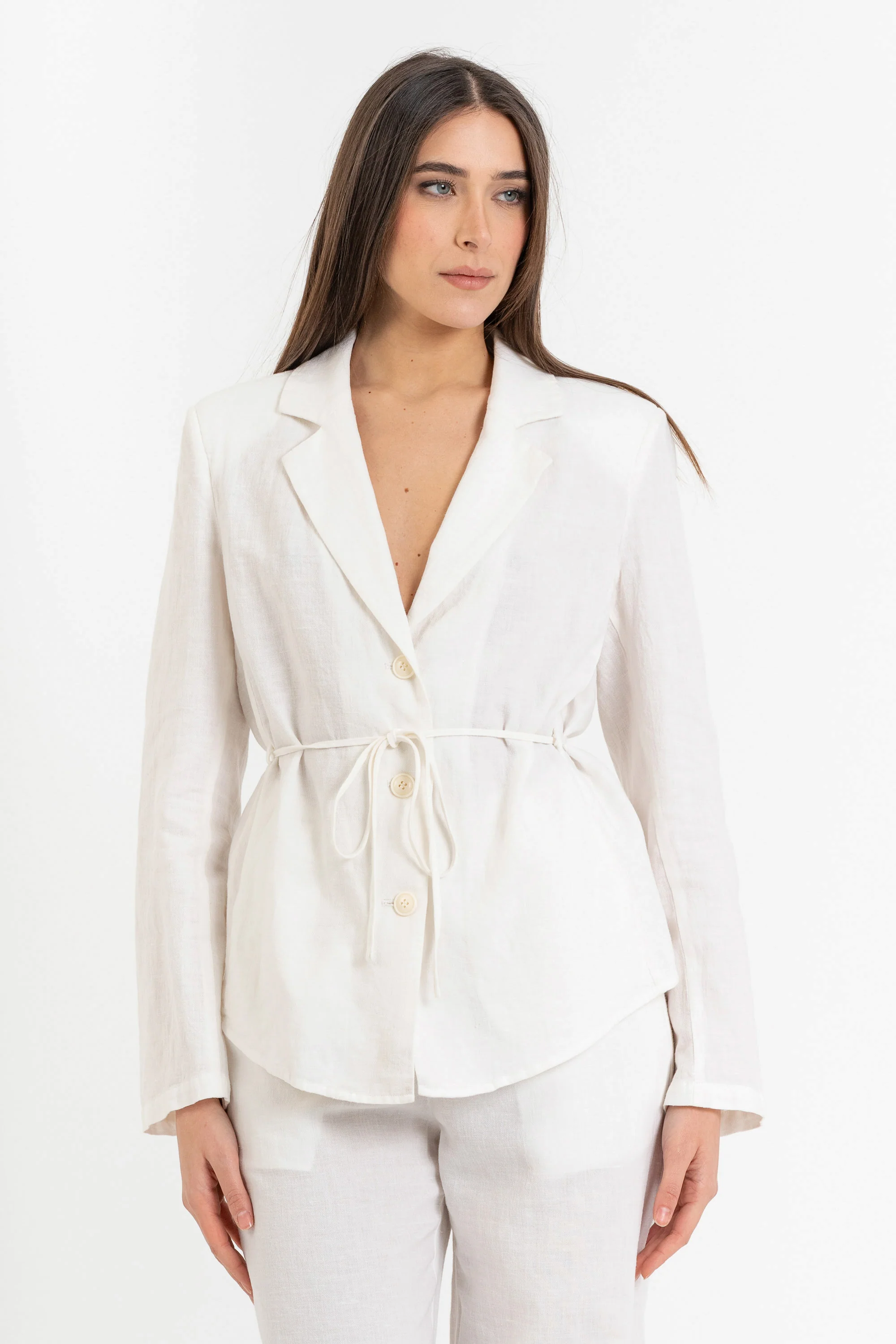 Giacca blazer da donna in lino e cotone con cintura - Giacca LULLAX - Image 5