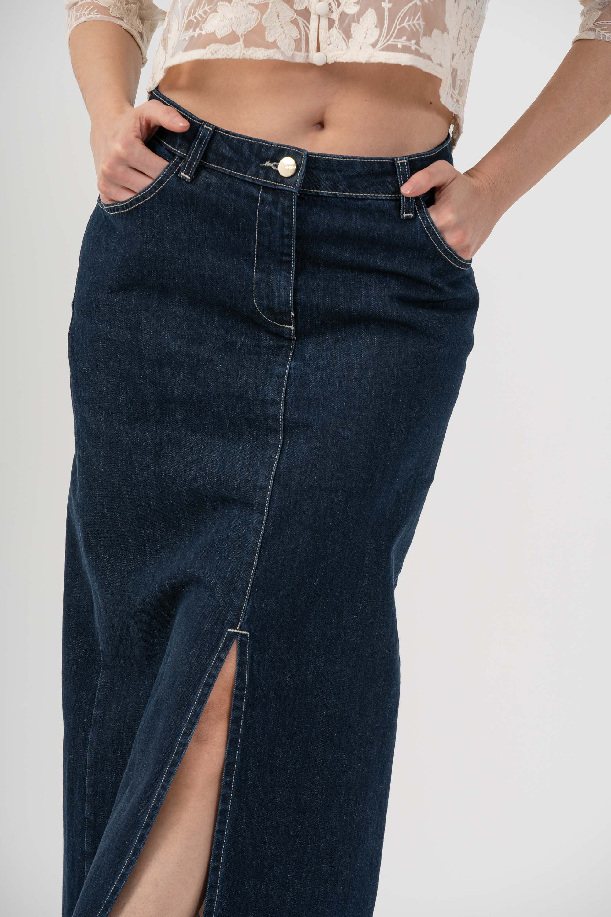 Gonna in denim con spacco - GONNA DENIM ATENAX - Image 3
