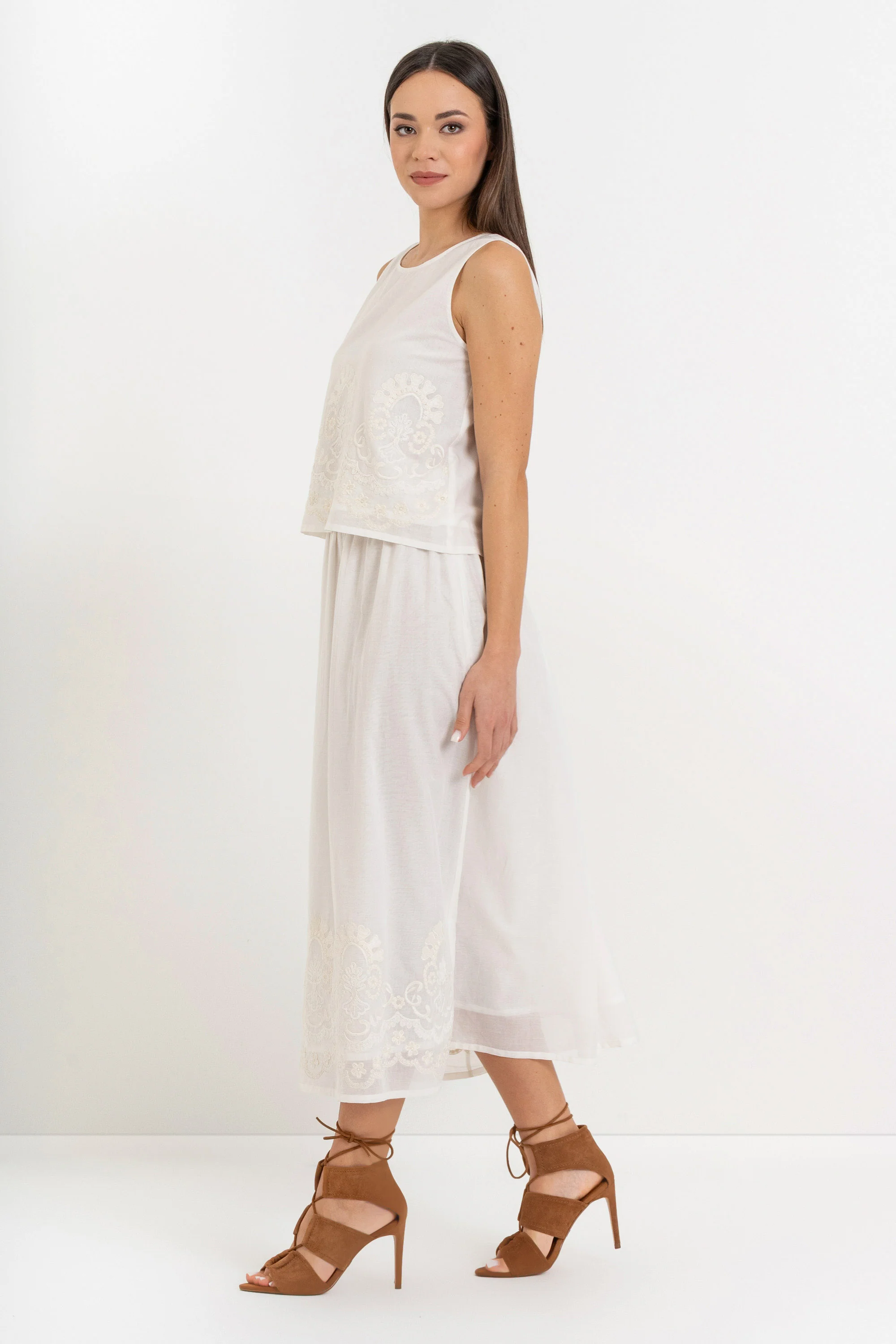 Gonna da donna in cotone con ricami e vita arricciata - Gonna JOSAX - Image 2