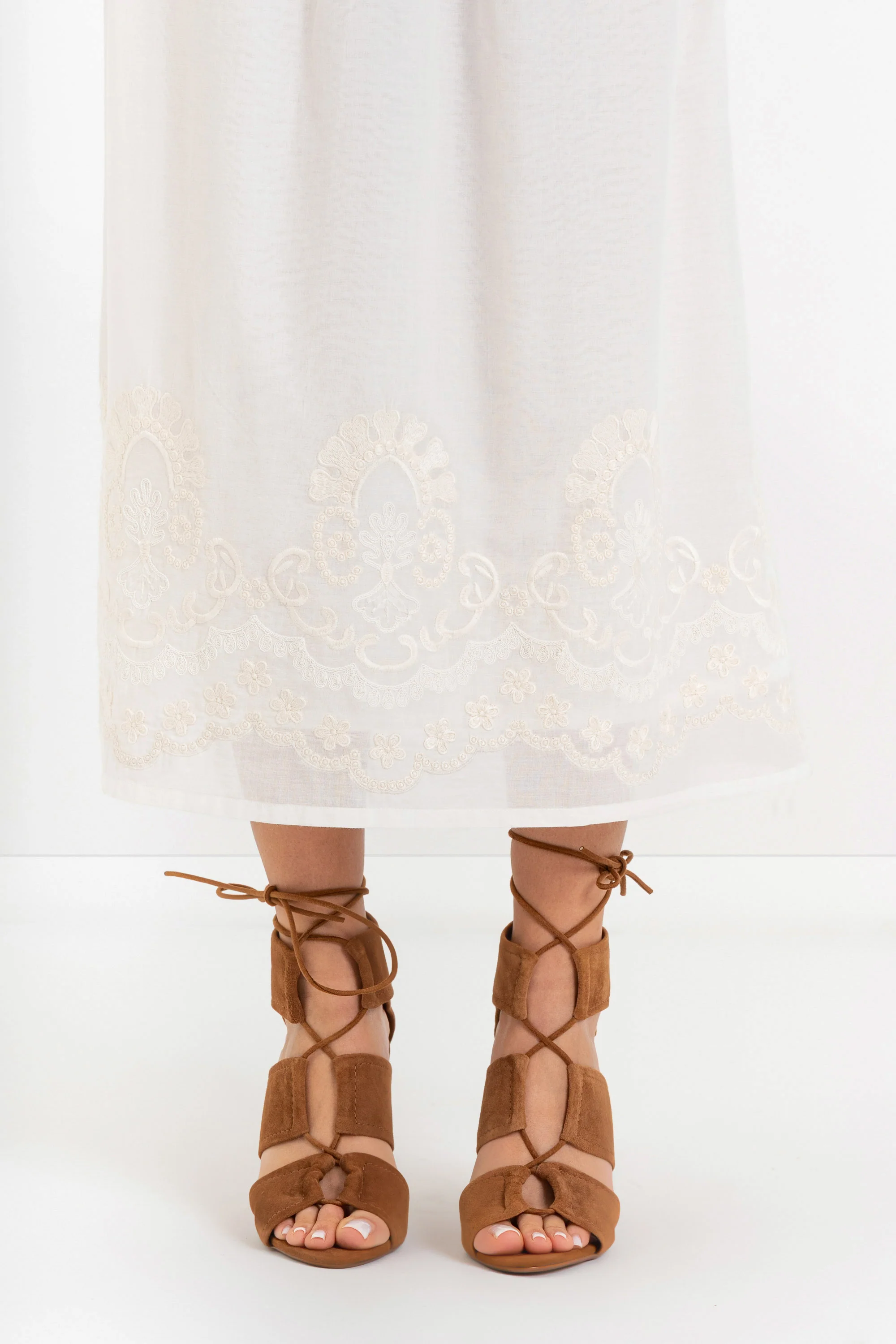 Gonna da donna in cotone con ricami e vita arricciata - Gonna JOSAX - Image 3