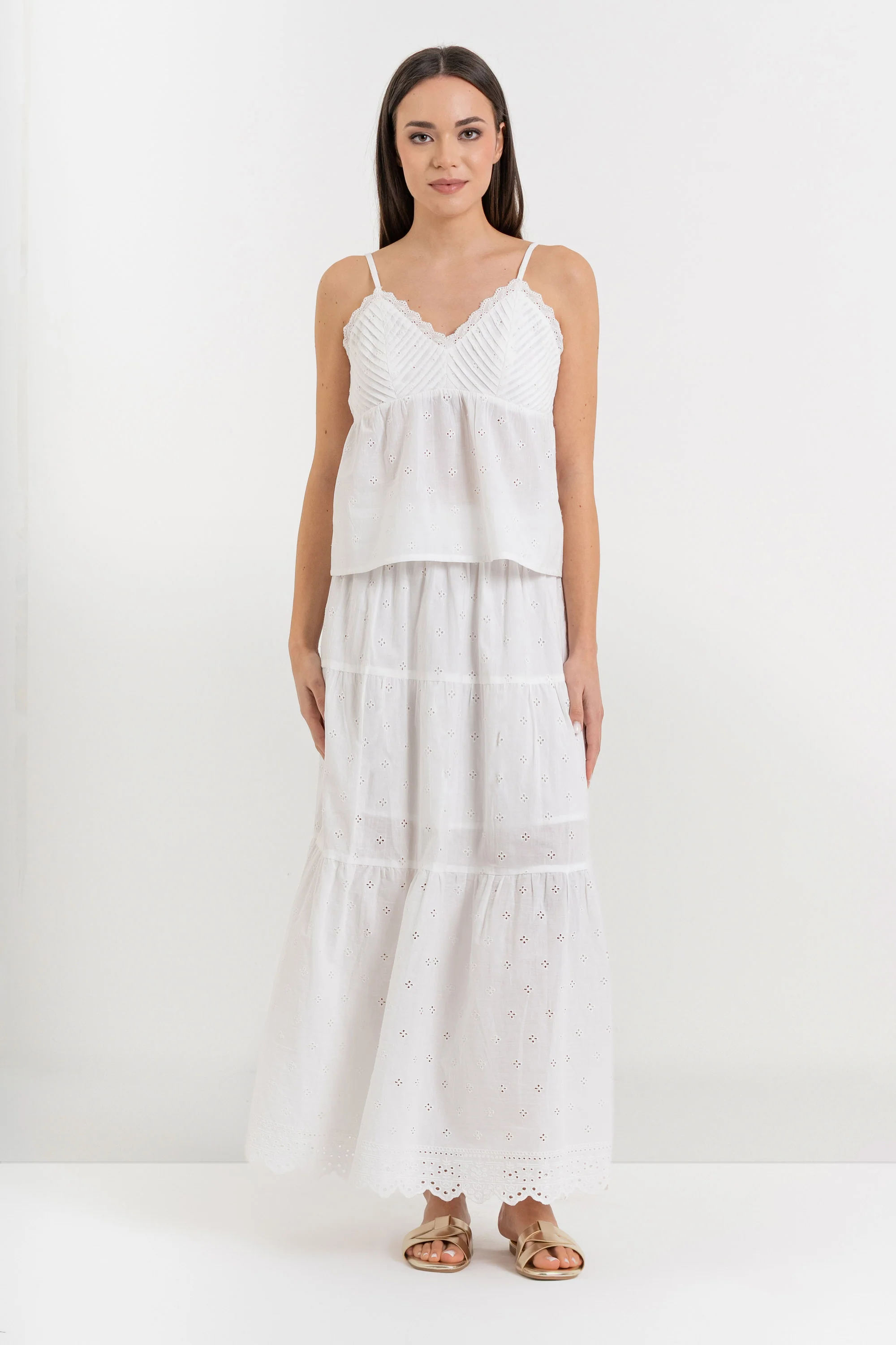 Gonna lunga a balze da donna in cotone con ricamo floreale - Gonna MYREAX - Image 5