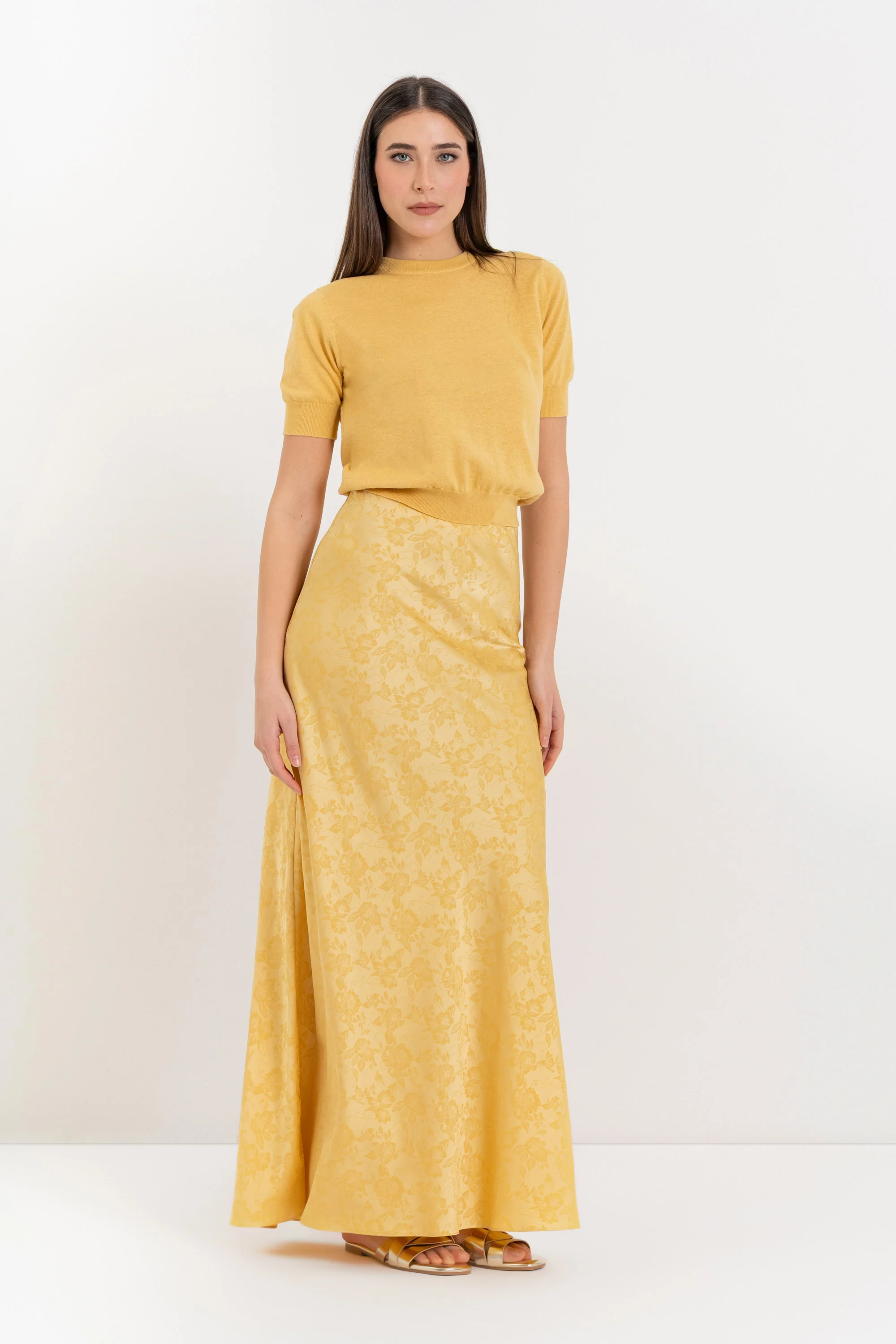 Gonna lunga fluida in jacquard floreale a vita alta - Gonna WURNONX - Image 3