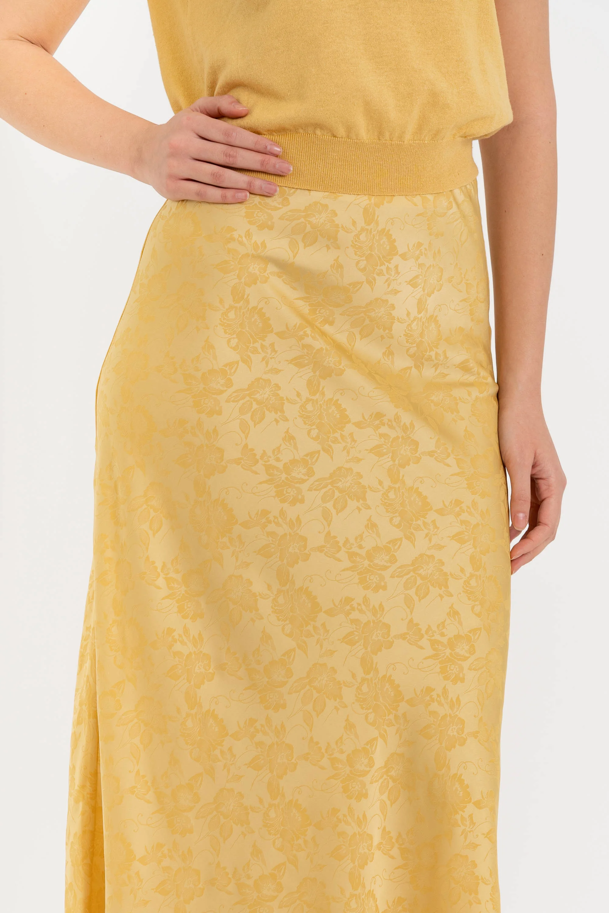 Gonna lunga fluida in jacquard floreale a vita alta - Gonna WURNONX - Image 4