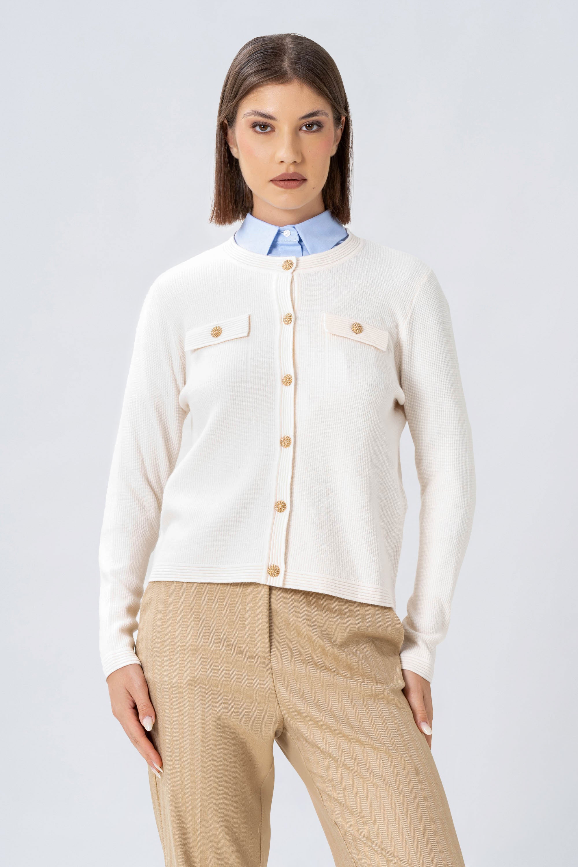 Maglia cardigan con bottoni dorati - MAGLIA CARDIGAN M/L FLORENZAX