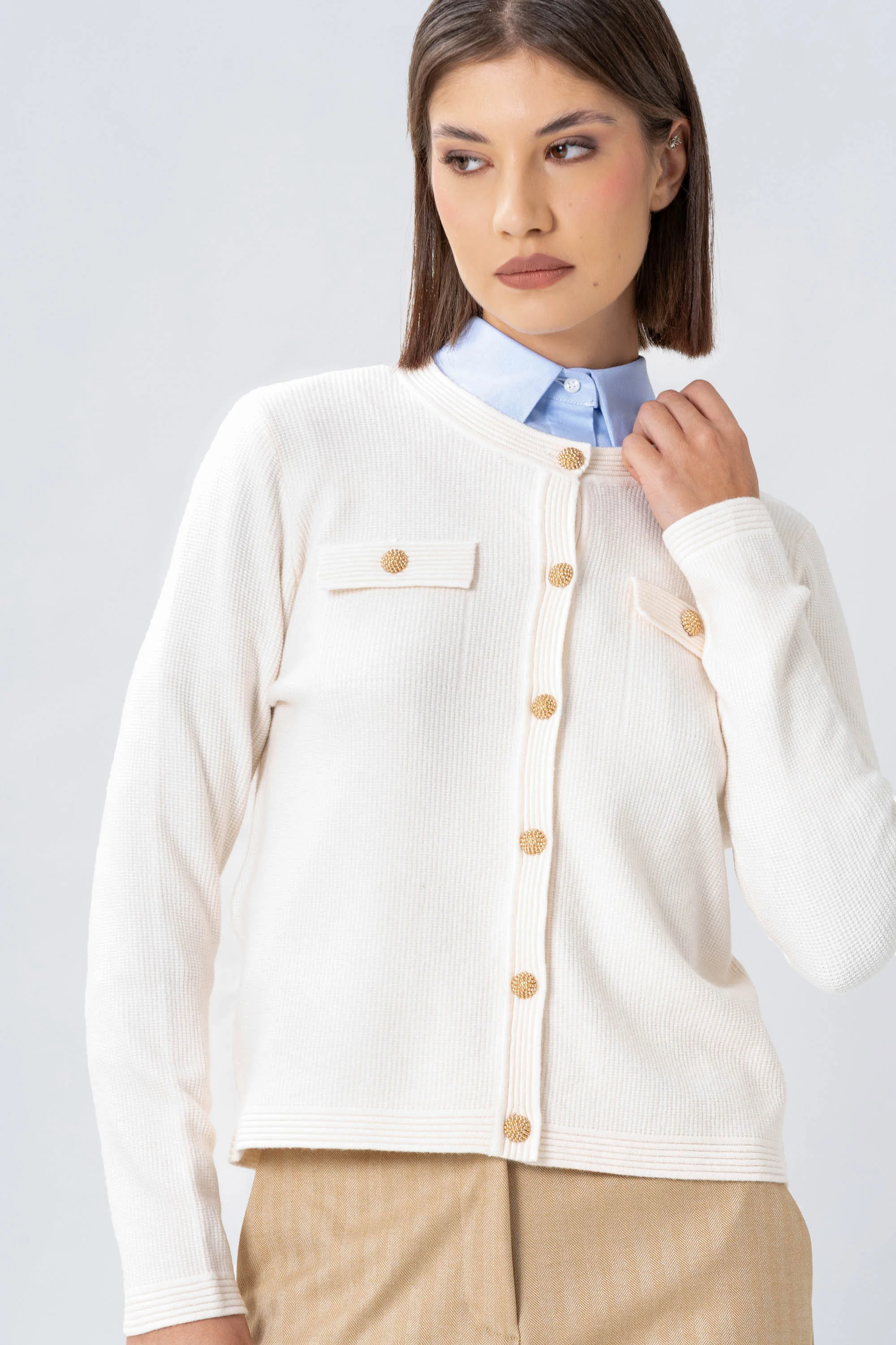 Maglia cardigan con bottoni dorati - MAGLIA CARDIGAN M/L FLORENZAX - Image 3