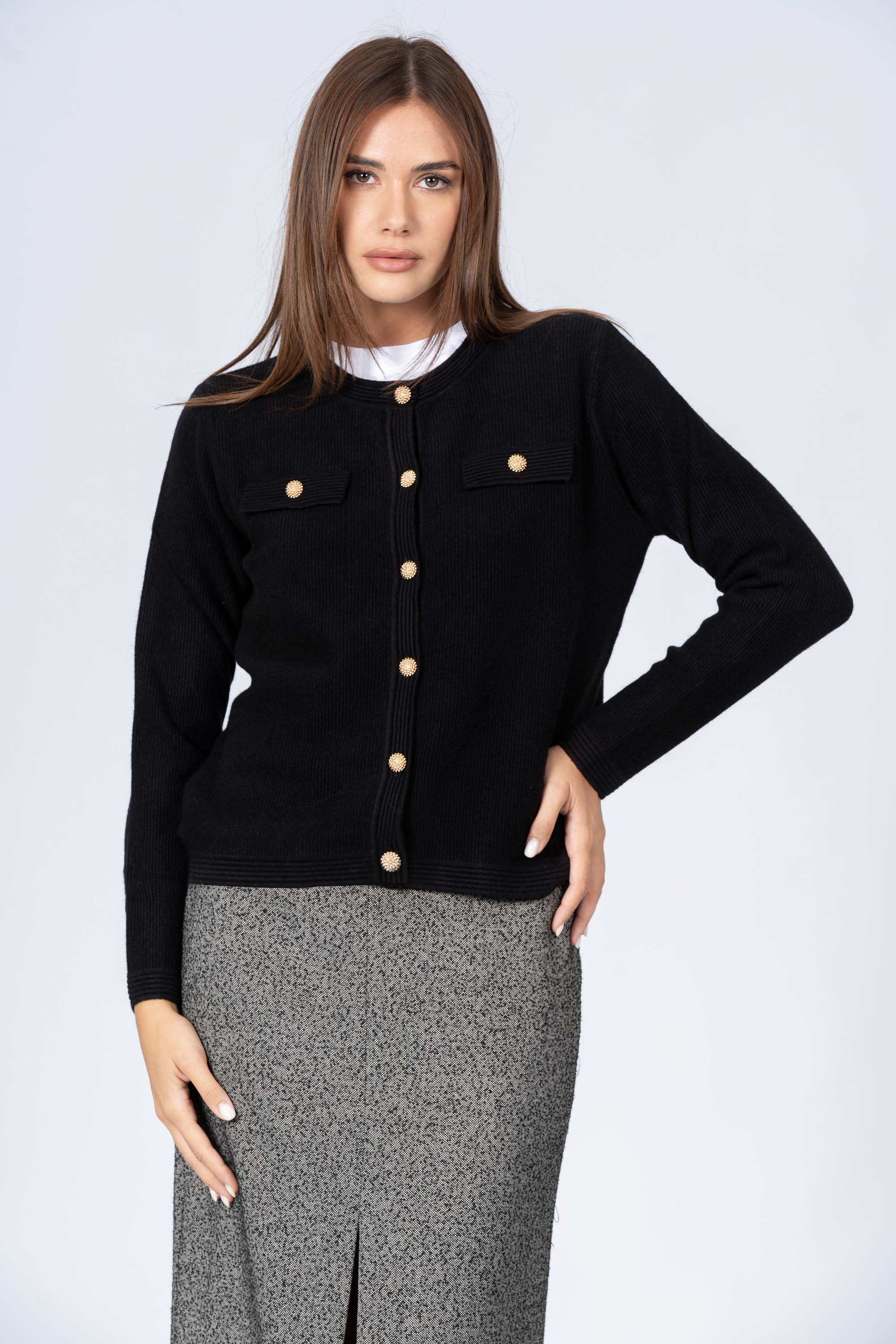 Maglia cardigan con bottoni dorati - MAGLIA CARDIGAN M/L FLORENZAX - Image 5