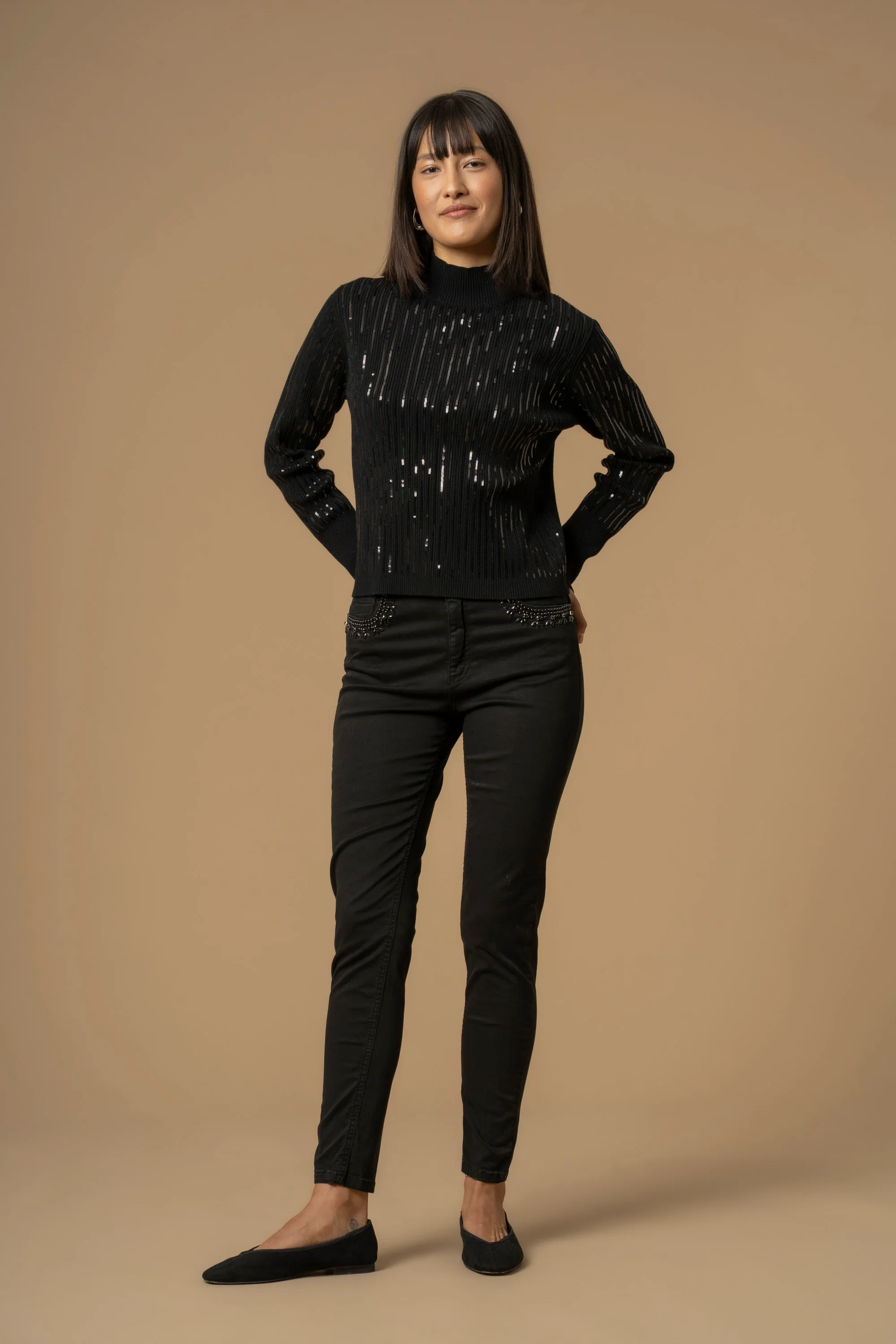 Maglia crop a collo alto con strass - Maglia M/L Clizio