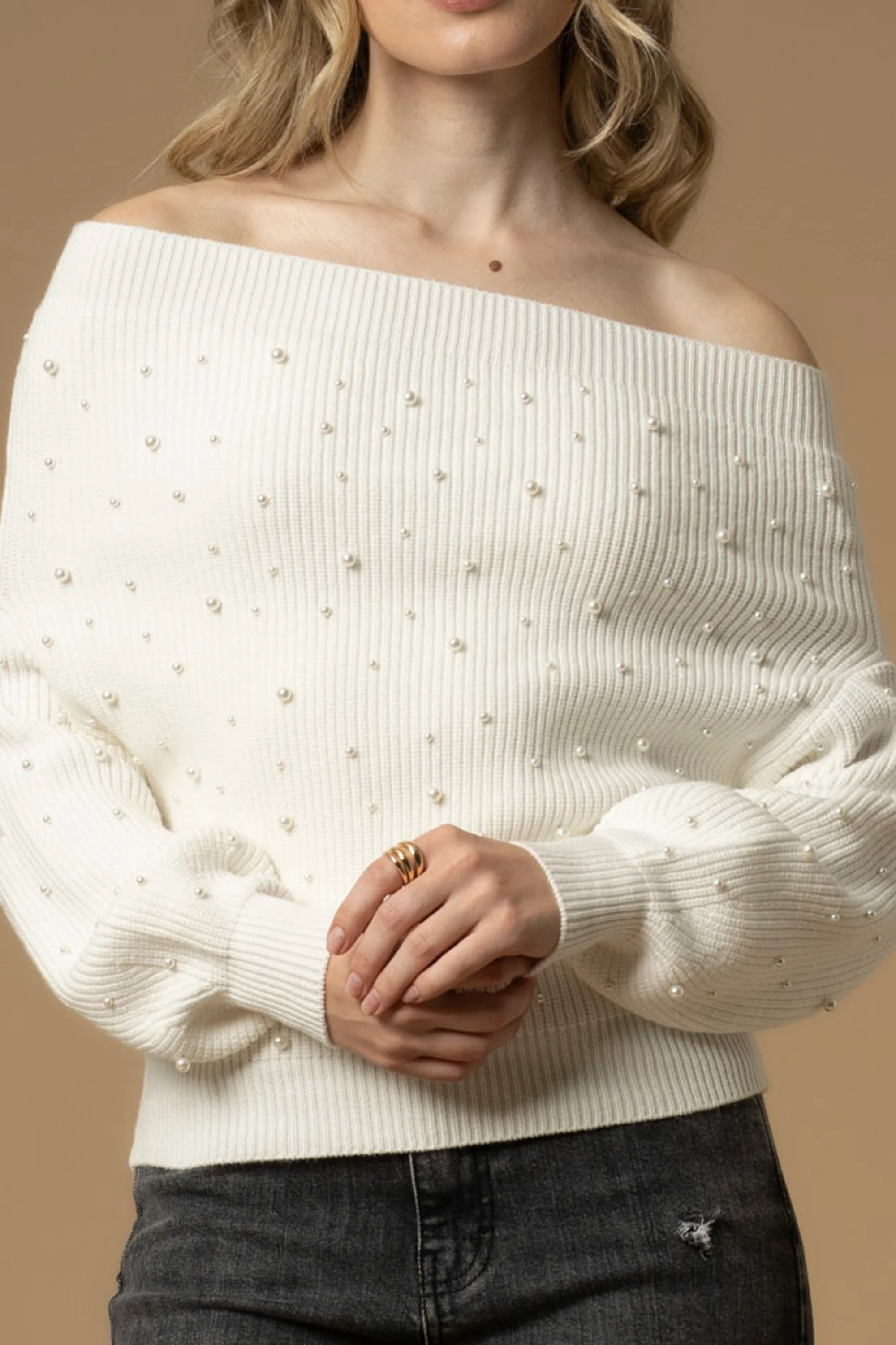 Maglia con scollo bardot e perle - Maglia M/L Marivel - Image 3