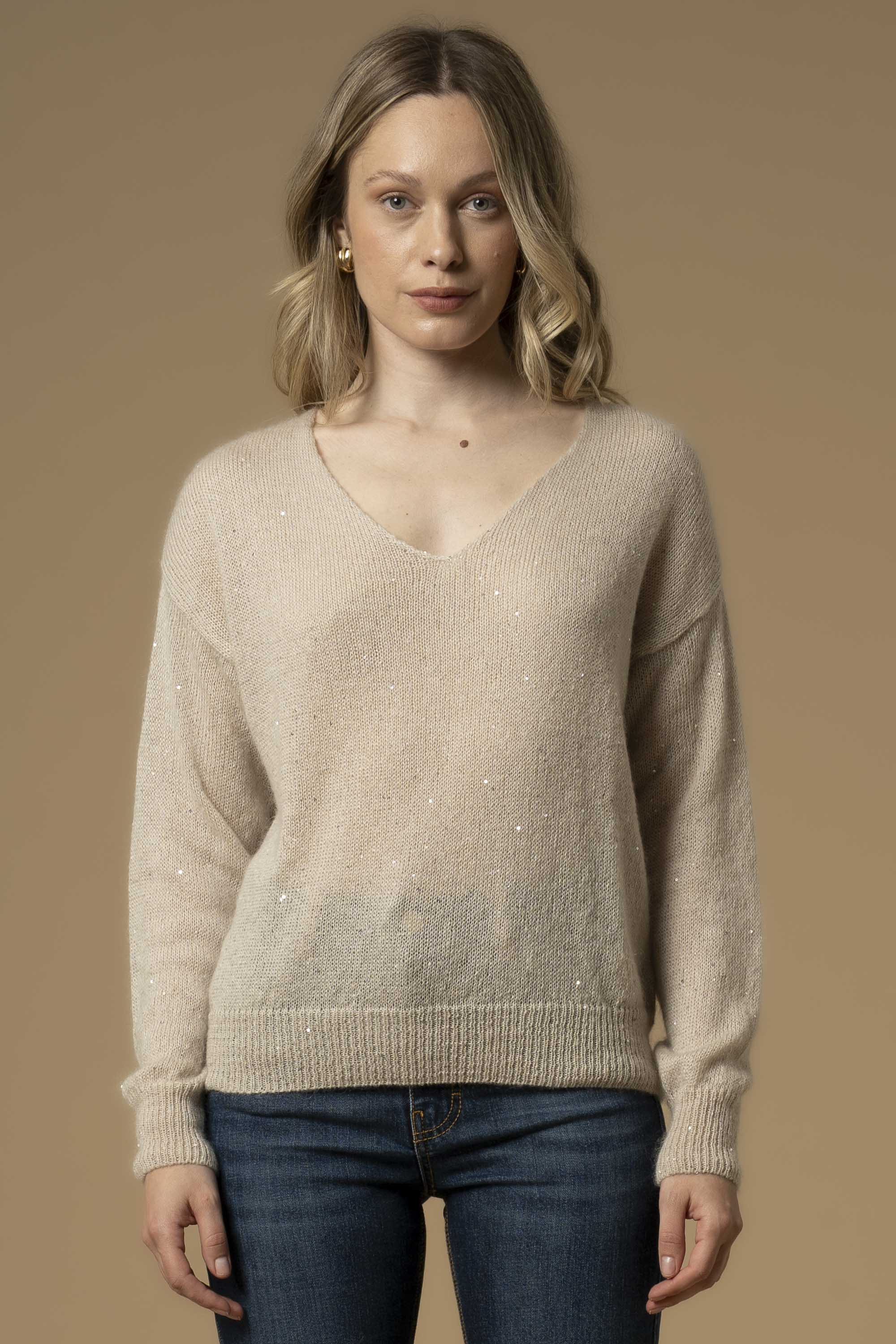 Maglia scollo a V con punti luce - Maglia M/L Iluminada