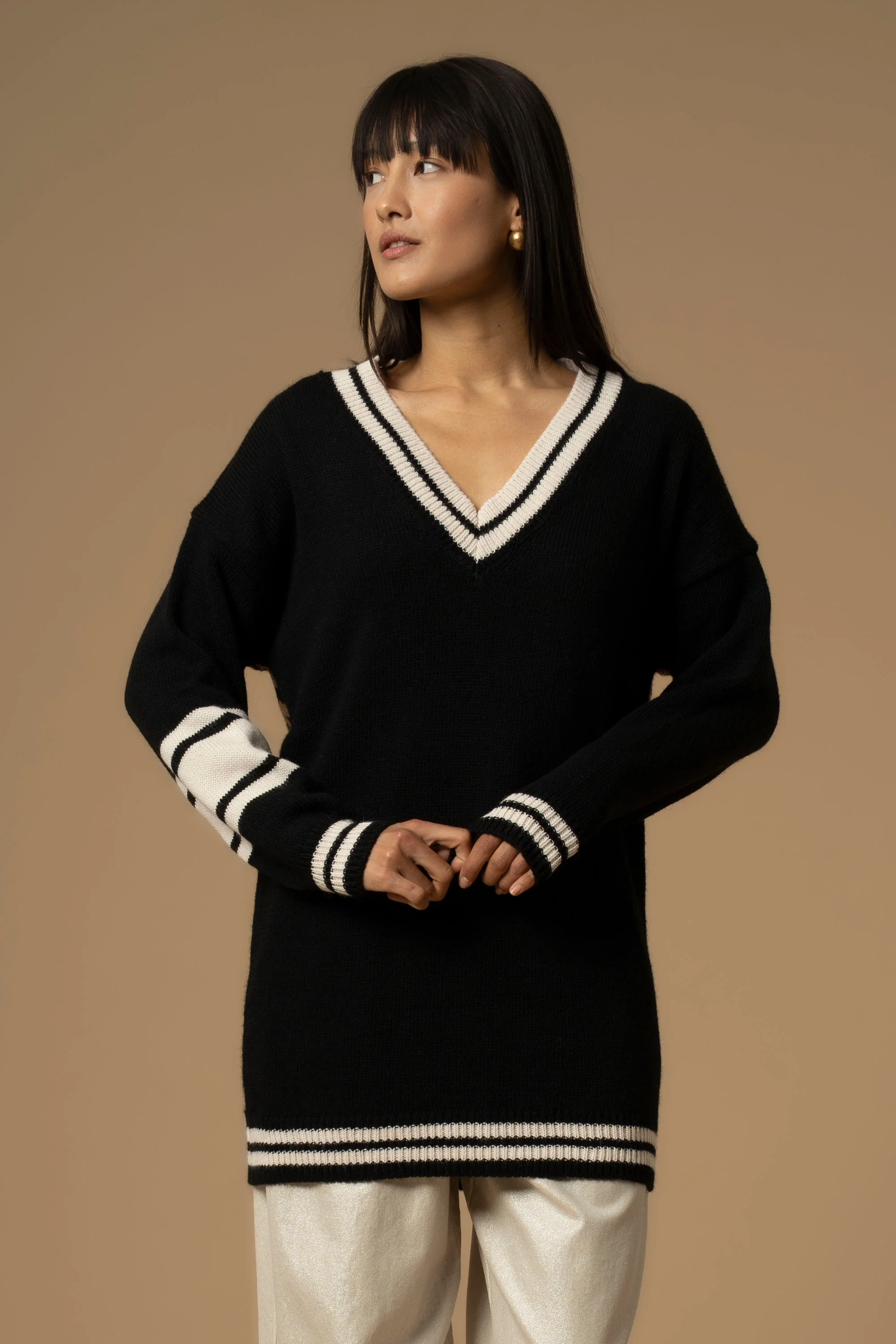 Maglia a V con profili in contrasto - Maglia M/L Pierdaria