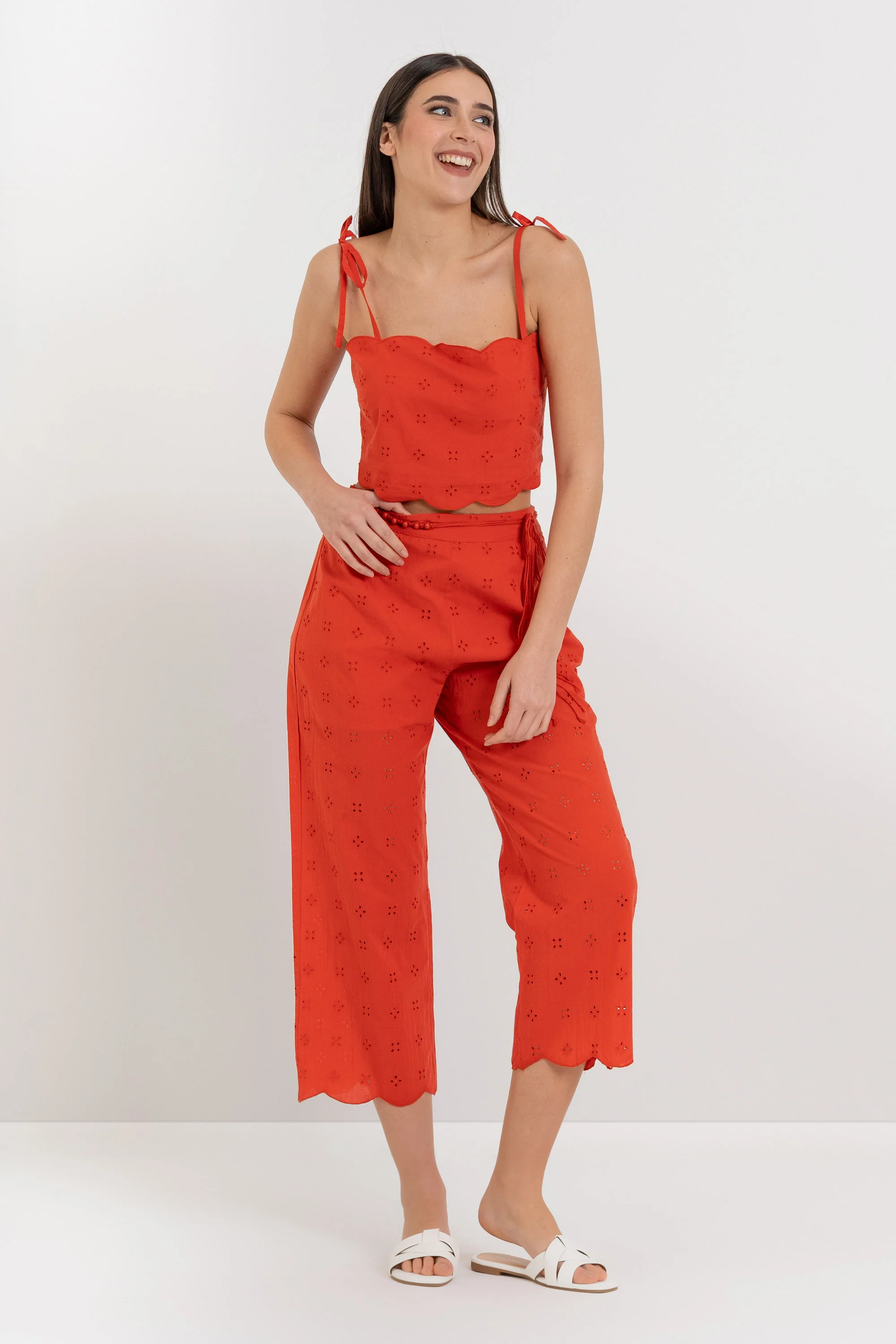 Pantaloni ampi a vita alta in cotone traforato - Pantalone Fashion RILTARX - Image 2