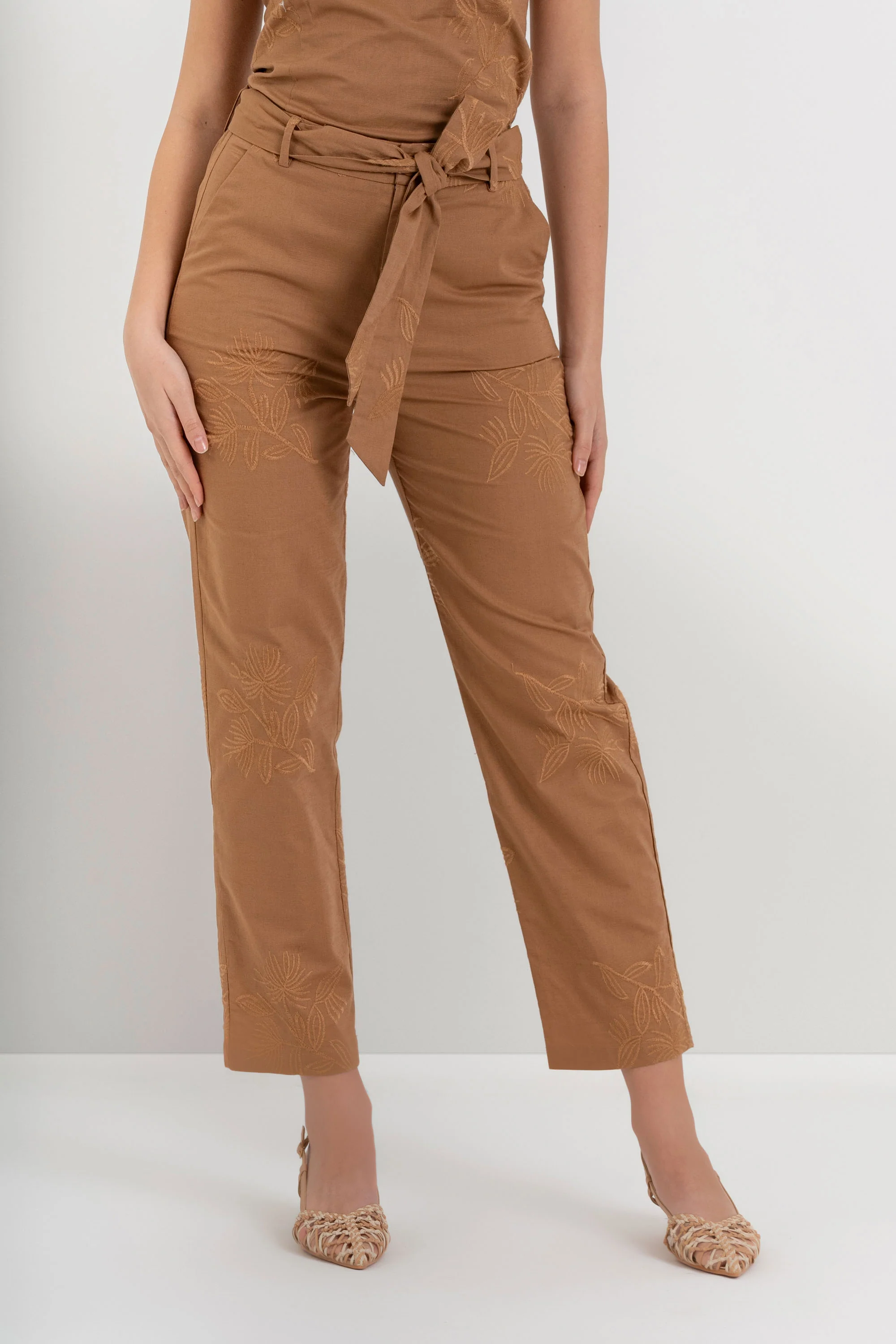 Pantaloni da donna in cotone e lino con ricamo floreale - Pantalone Fashion TERBERX - Image 2