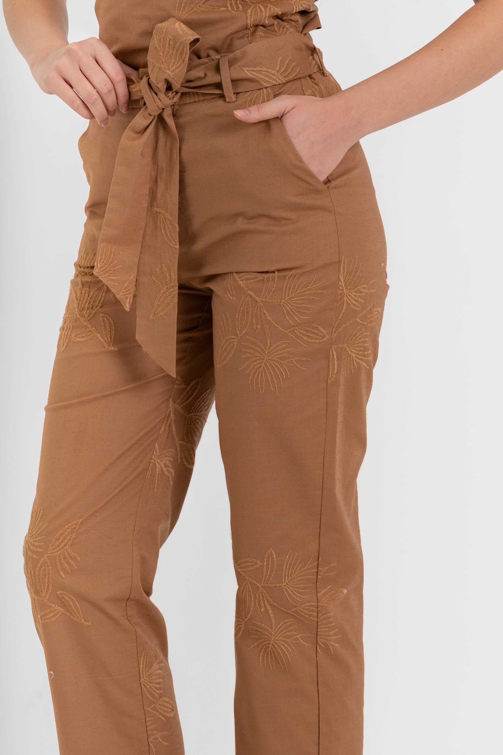 Pantaloni da donna in cotone e lino con ricamo floreale - Pantalone Fashion TERBERX - Image 5