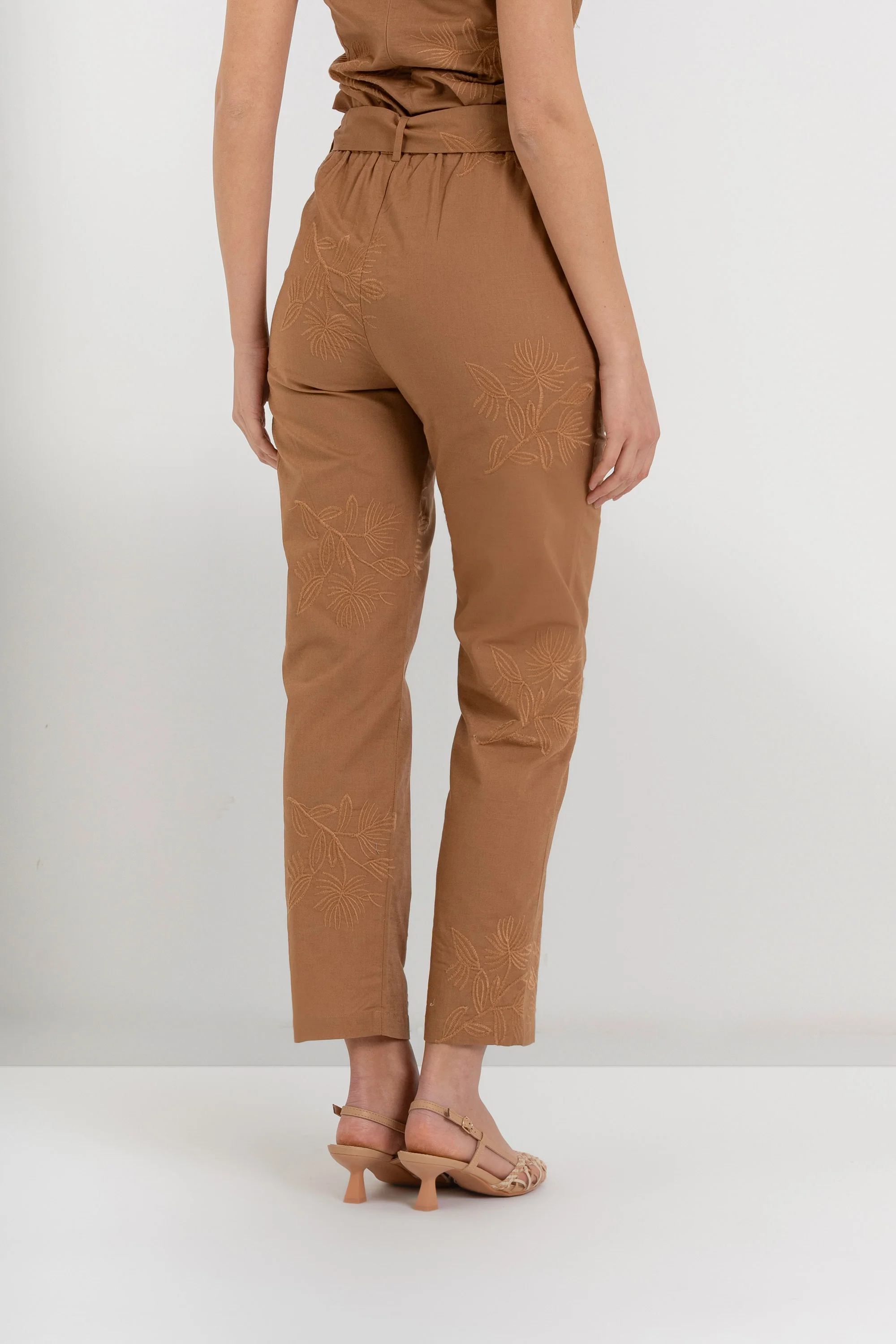 Pantaloni da donna in cotone e lino con ricamo floreale - Pantalone Fashion TERBERX - Image 6