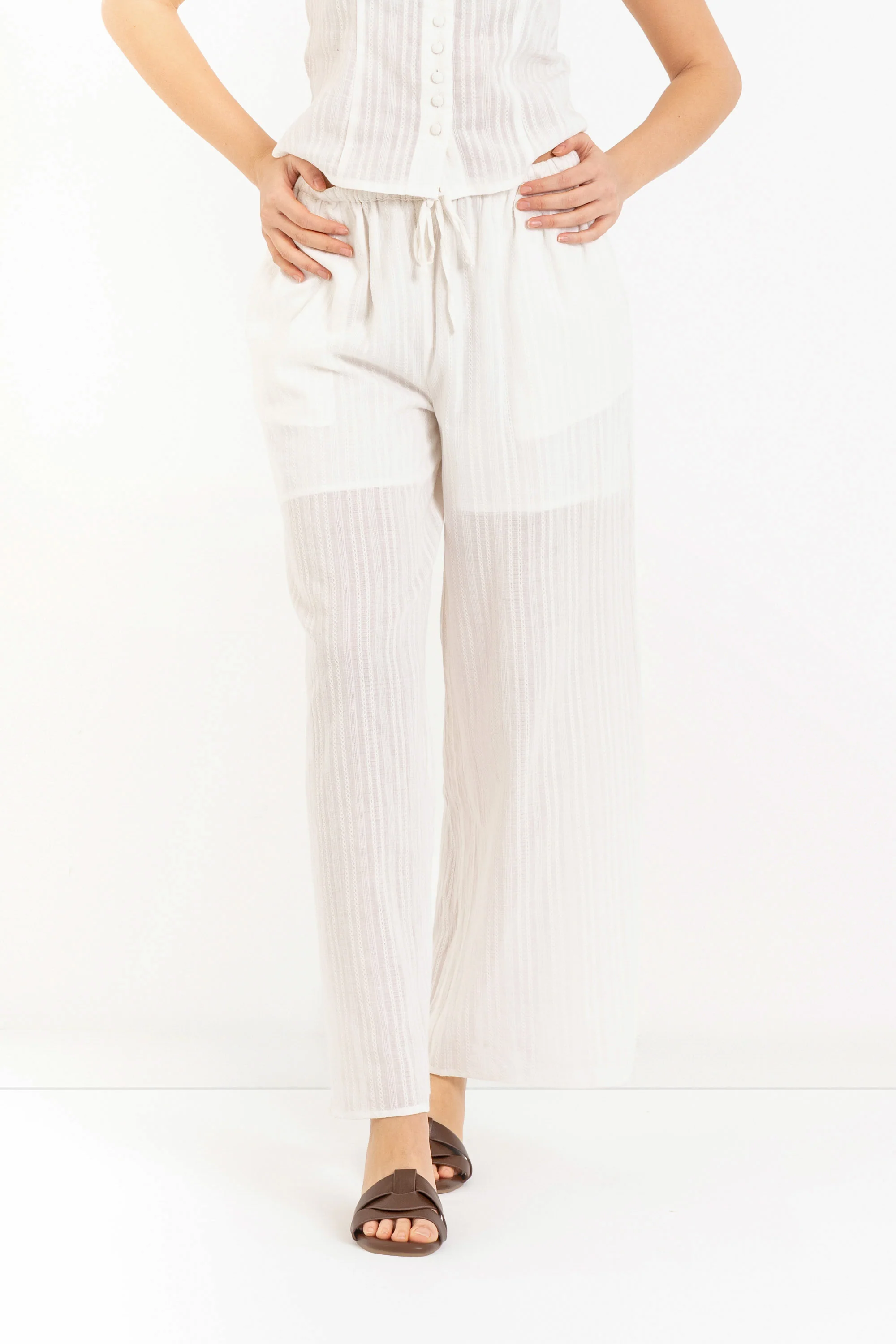 Pantaloni da donna in cotone a righe con gamba larga - Pantalone Fashion MINSHELLX