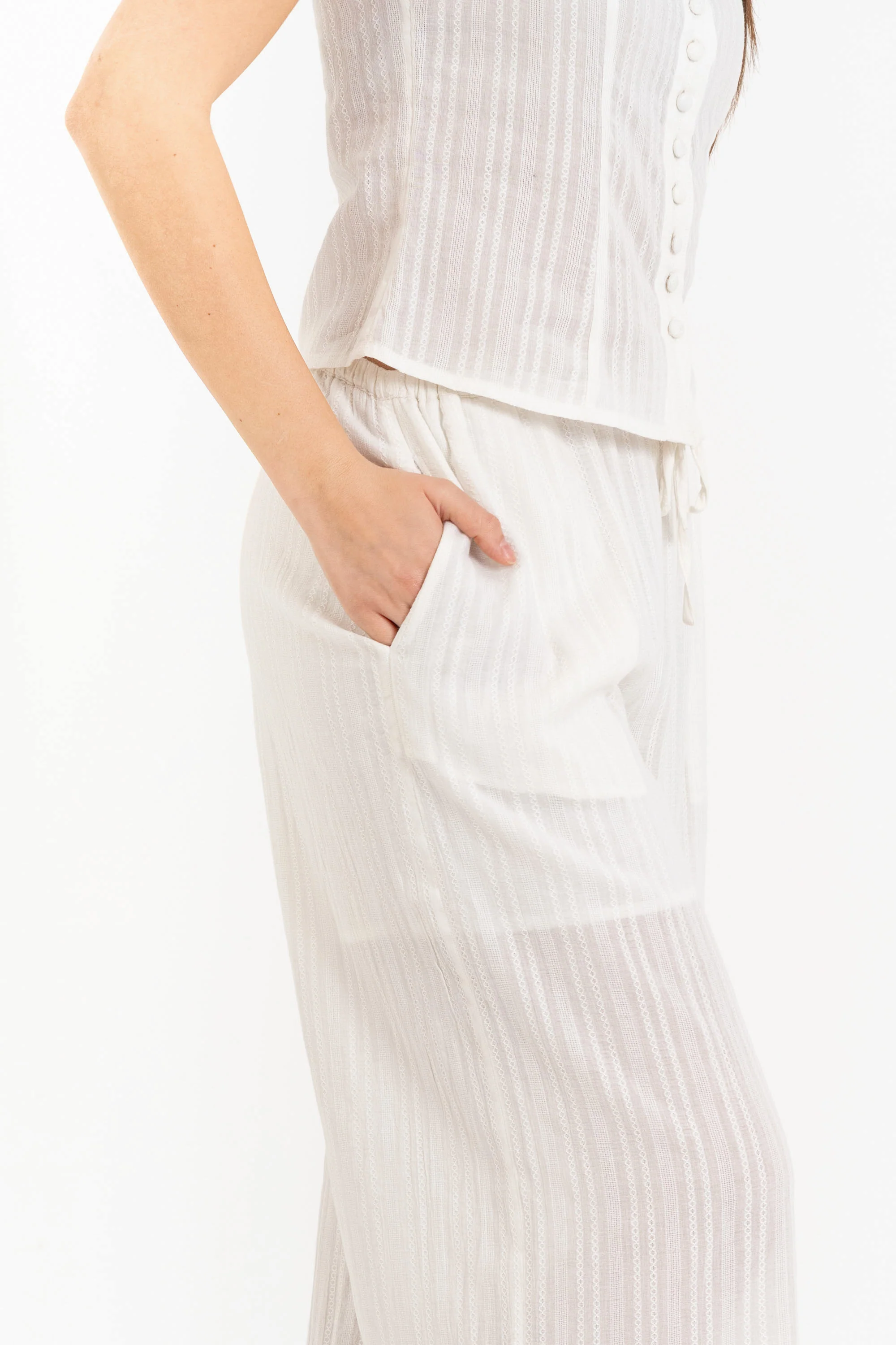 Pantaloni da donna in cotone a righe con gamba larga - Pantalone Fashion MINSHELLX - Image 3
