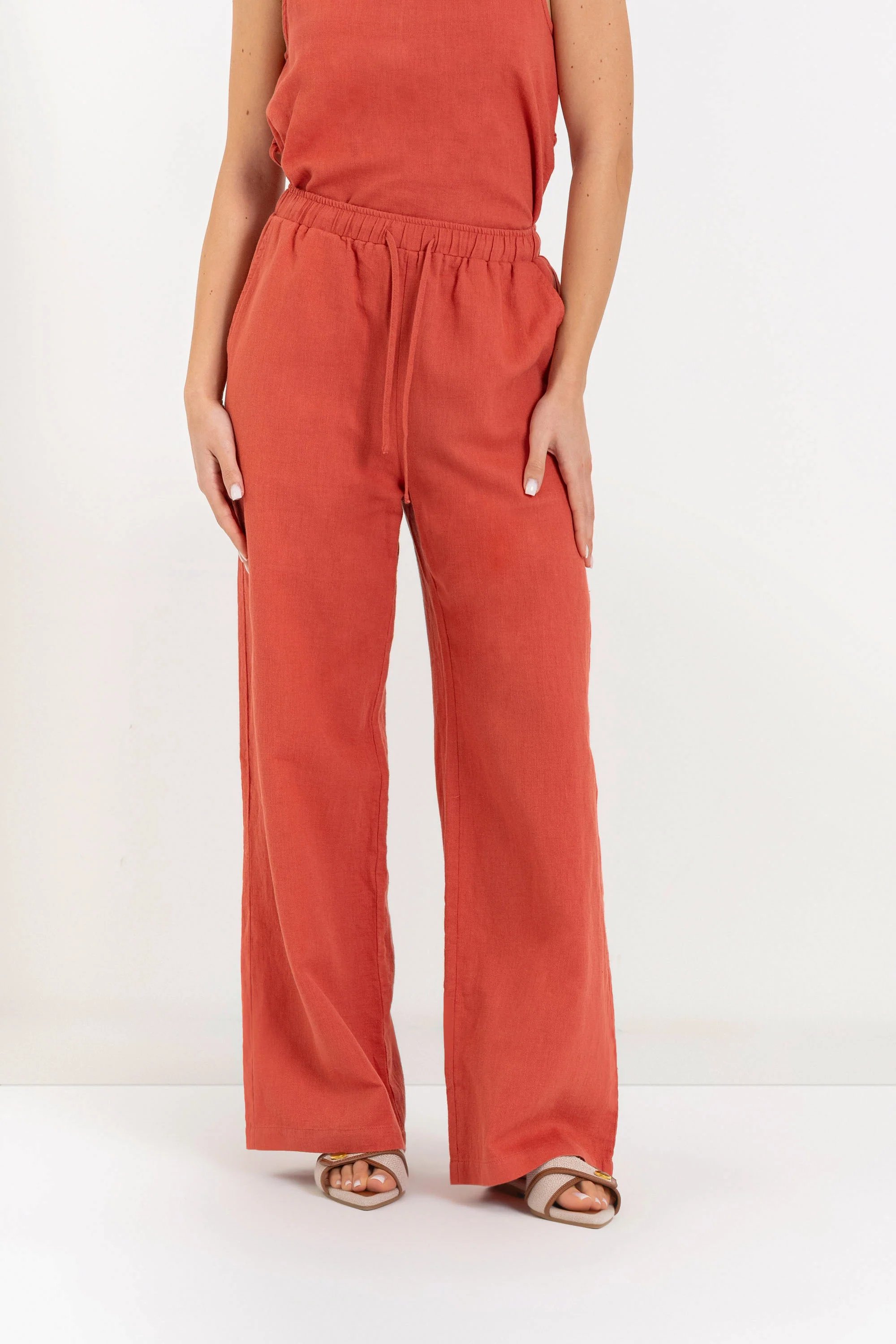 Pantaloni da donna a gamba larga in lino, cotone e ramiè - Pantalone Fashion ANNIX
