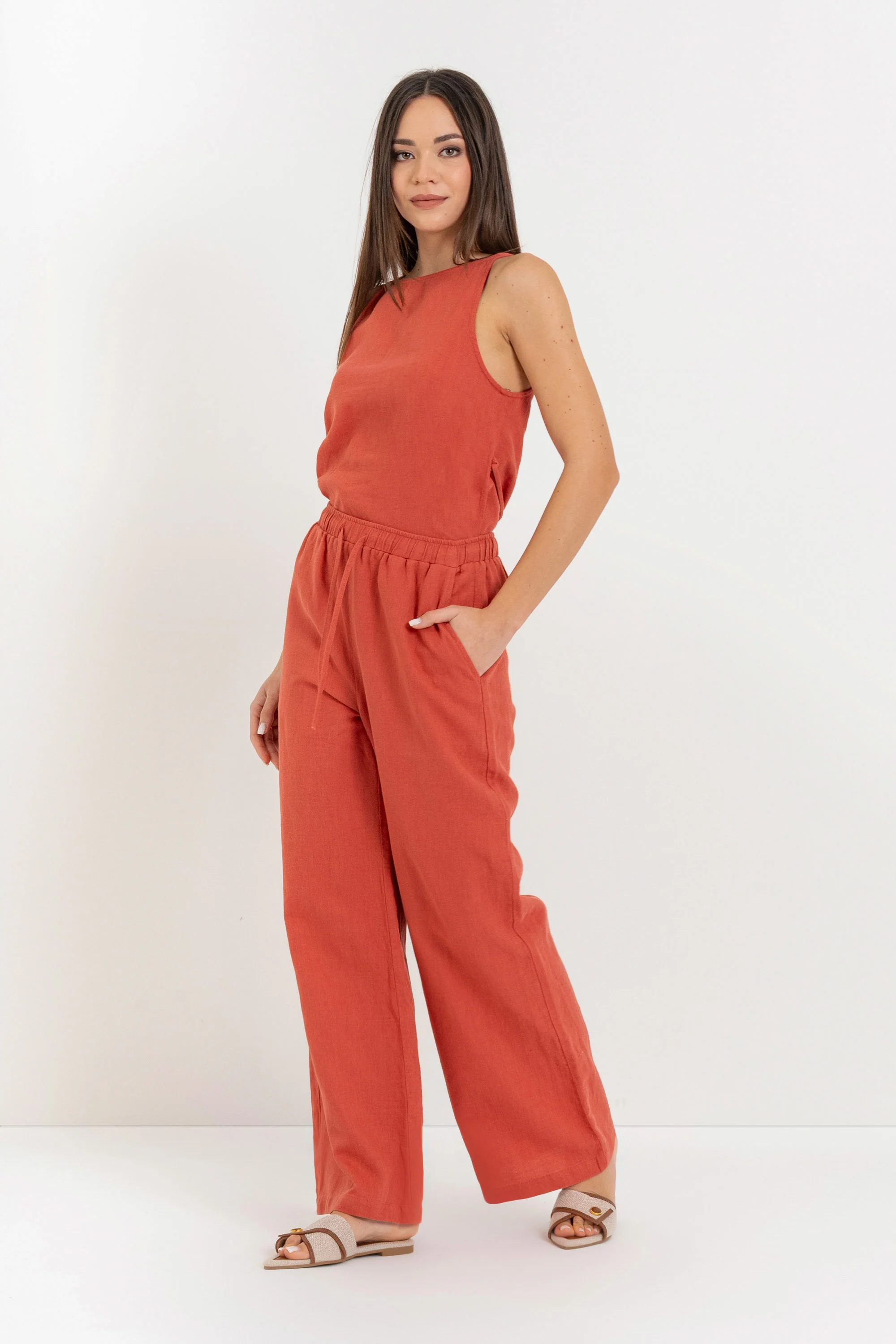 Pantaloni da donna a gamba larga in lino, cotone e ramiè - Pantalone Fashion ANNIX - Image 2