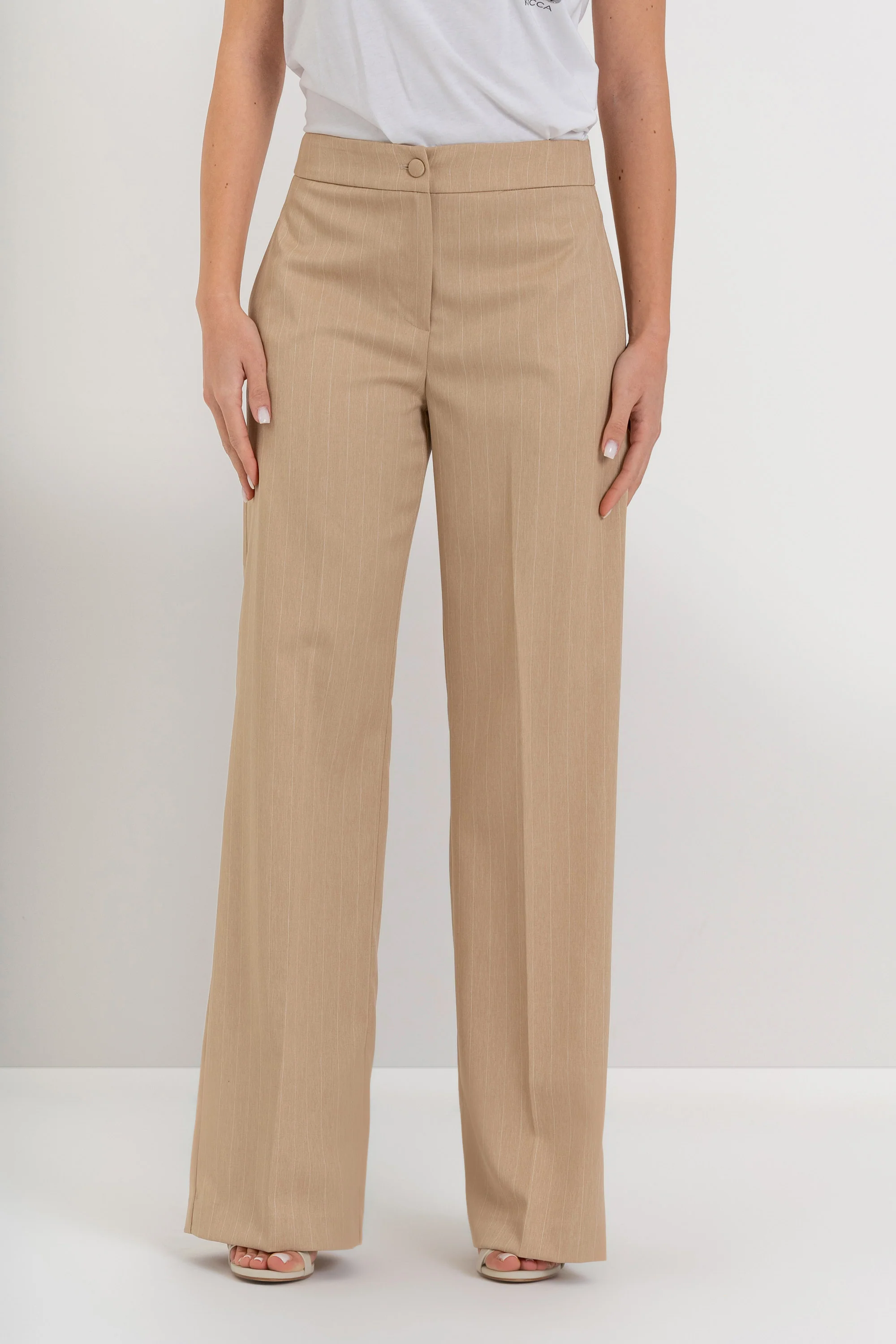 Pantaloni da donna gessati a vita alta e gamba larga - Pantalone Fashion GABRYX