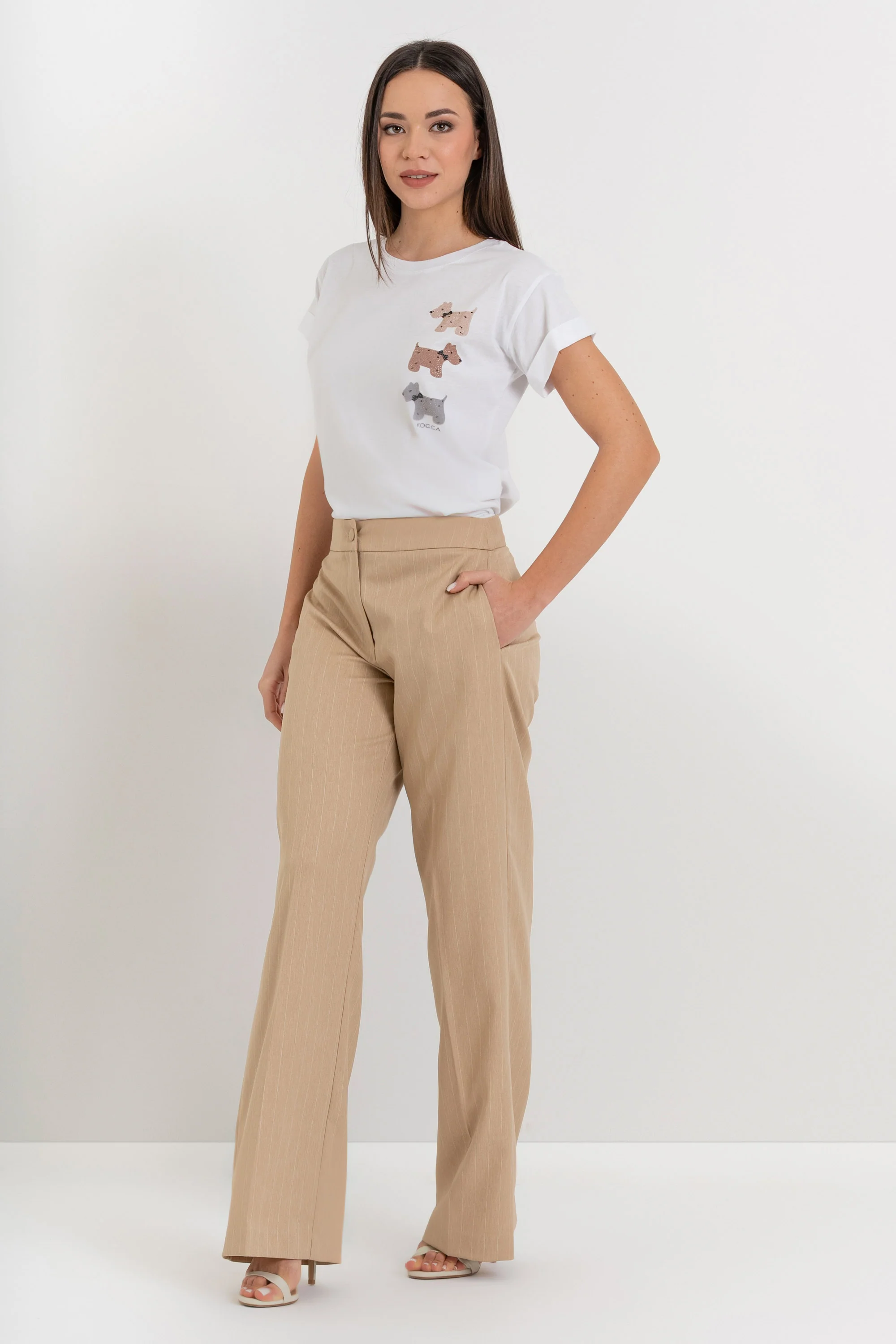 Pantaloni da donna gessati a vita alta e gamba larga - Pantalone Fashion GABRYX - Image 2