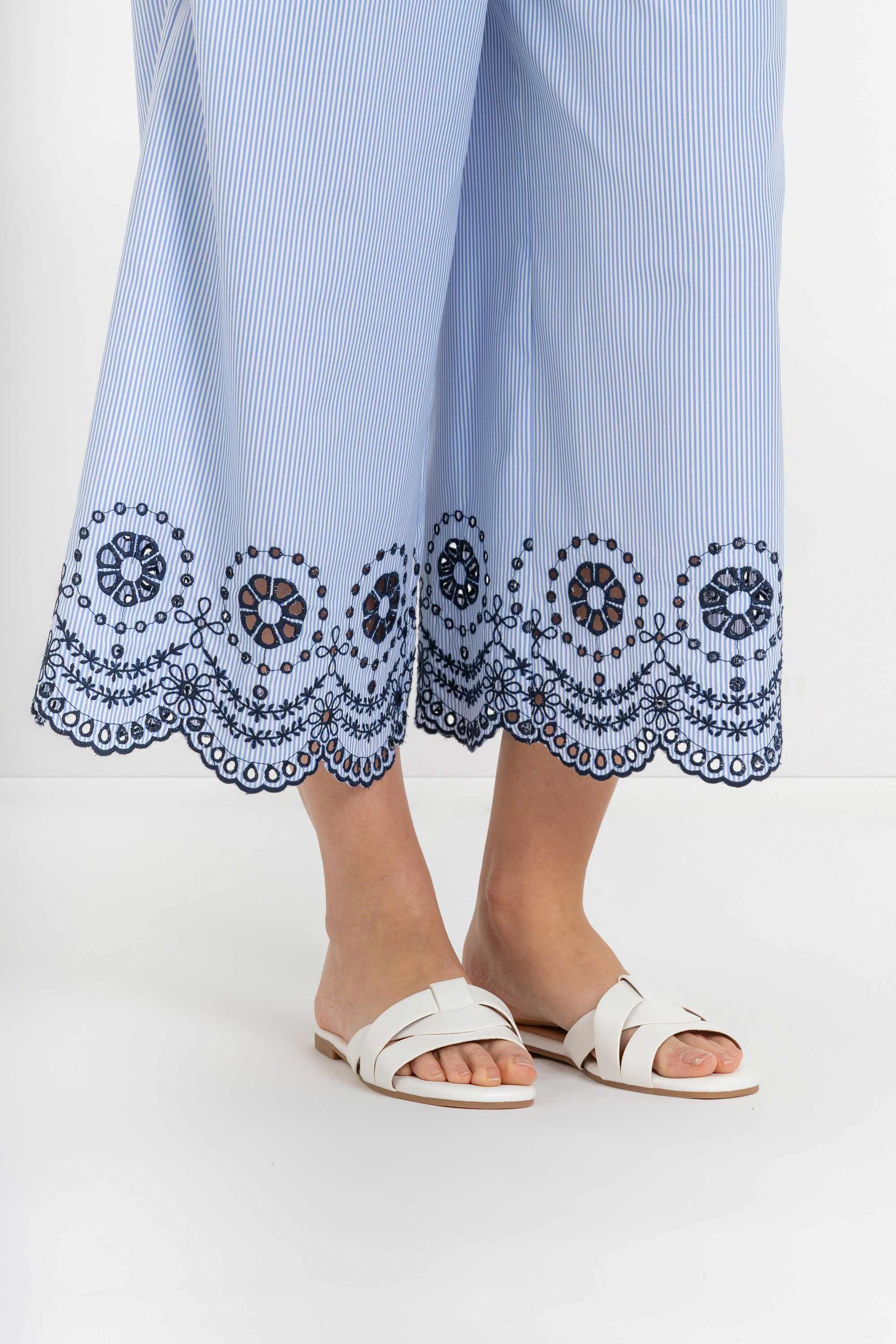 Pantaloni da donna a palazzo gessati con orlo ricamato - Pantalone Fashion MINZAJAX - Image 3