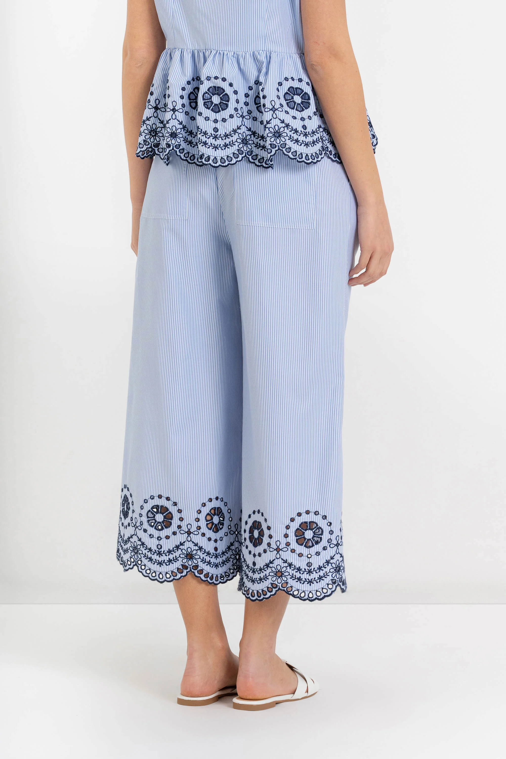 Pantaloni da donna a palazzo gessati con orlo ricamato - Pantalone Fashion MINZAJAX - Image 4