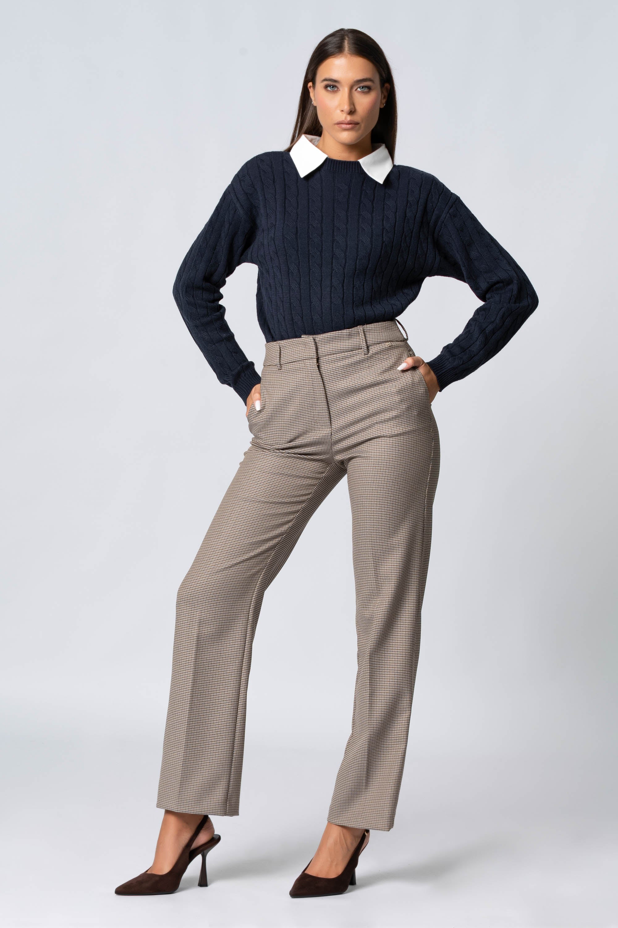 Pantaloni dritti pied de poule - Pantalone Fashion BEMAKX - Image 2