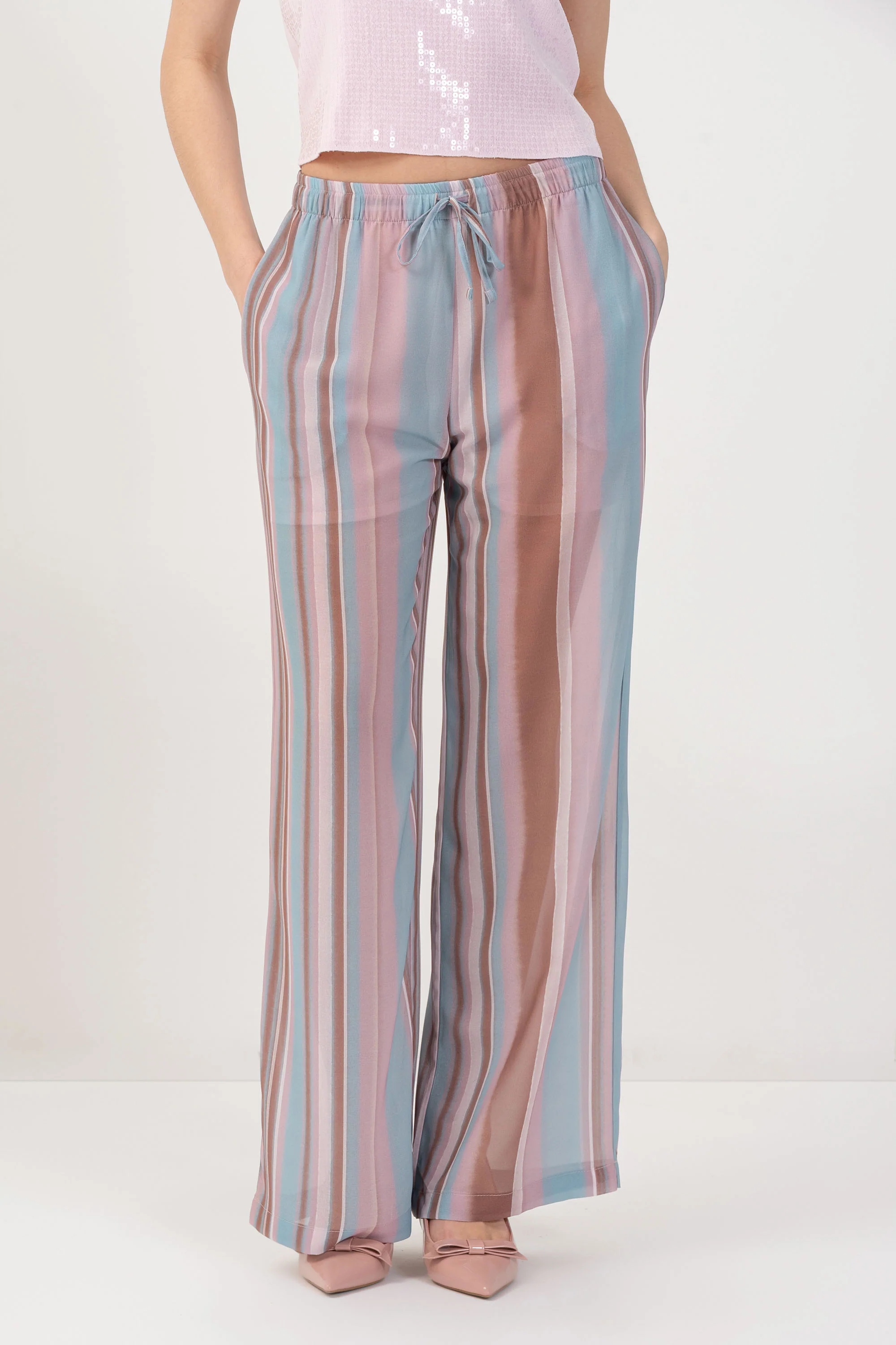 Pantaloni fantasia a righe con coulisse - PANTALONE FASHION ERINDAX