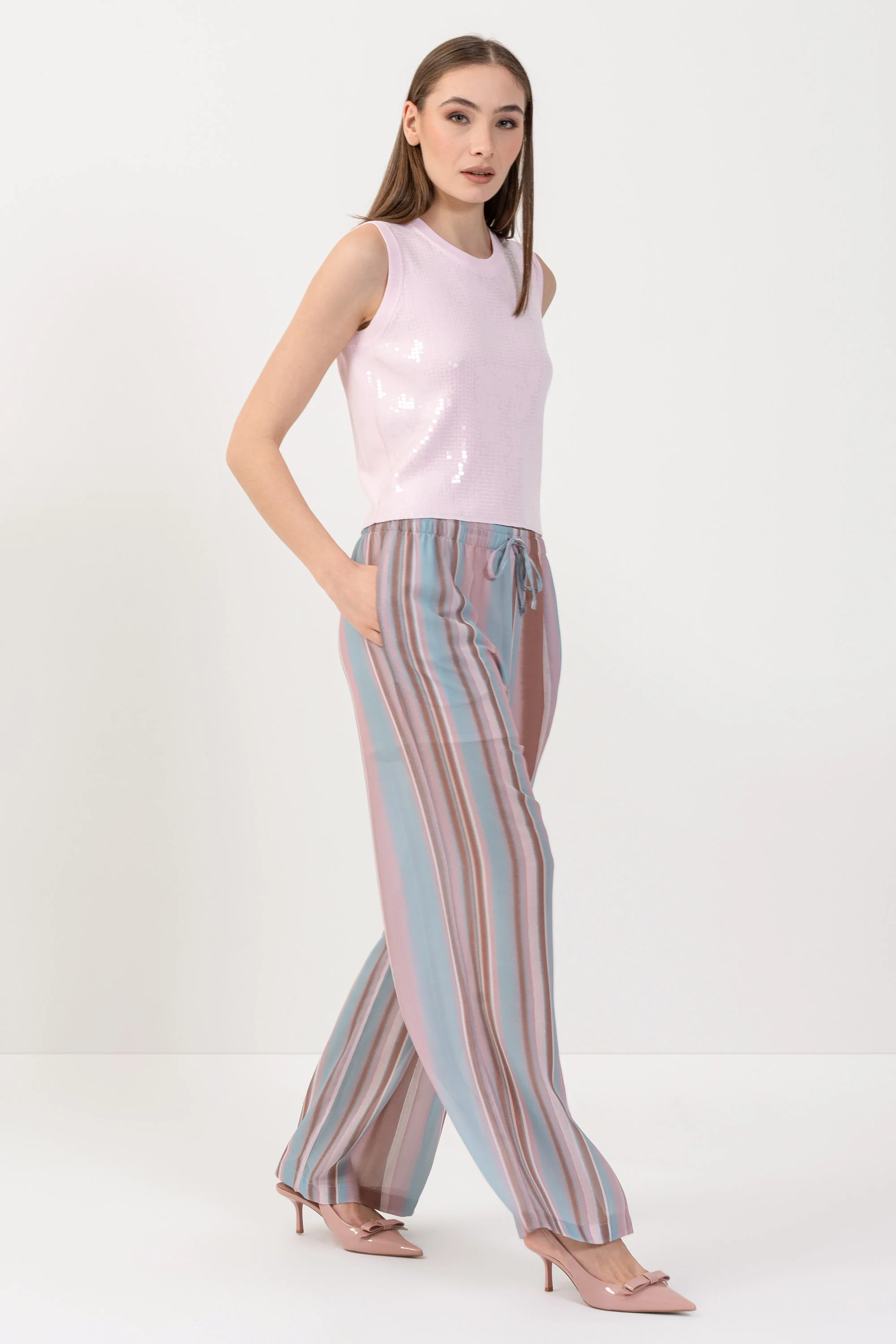 Pantaloni fantasia a righe con coulisse - PANTALONE FASHION ERINDAX - Image 2