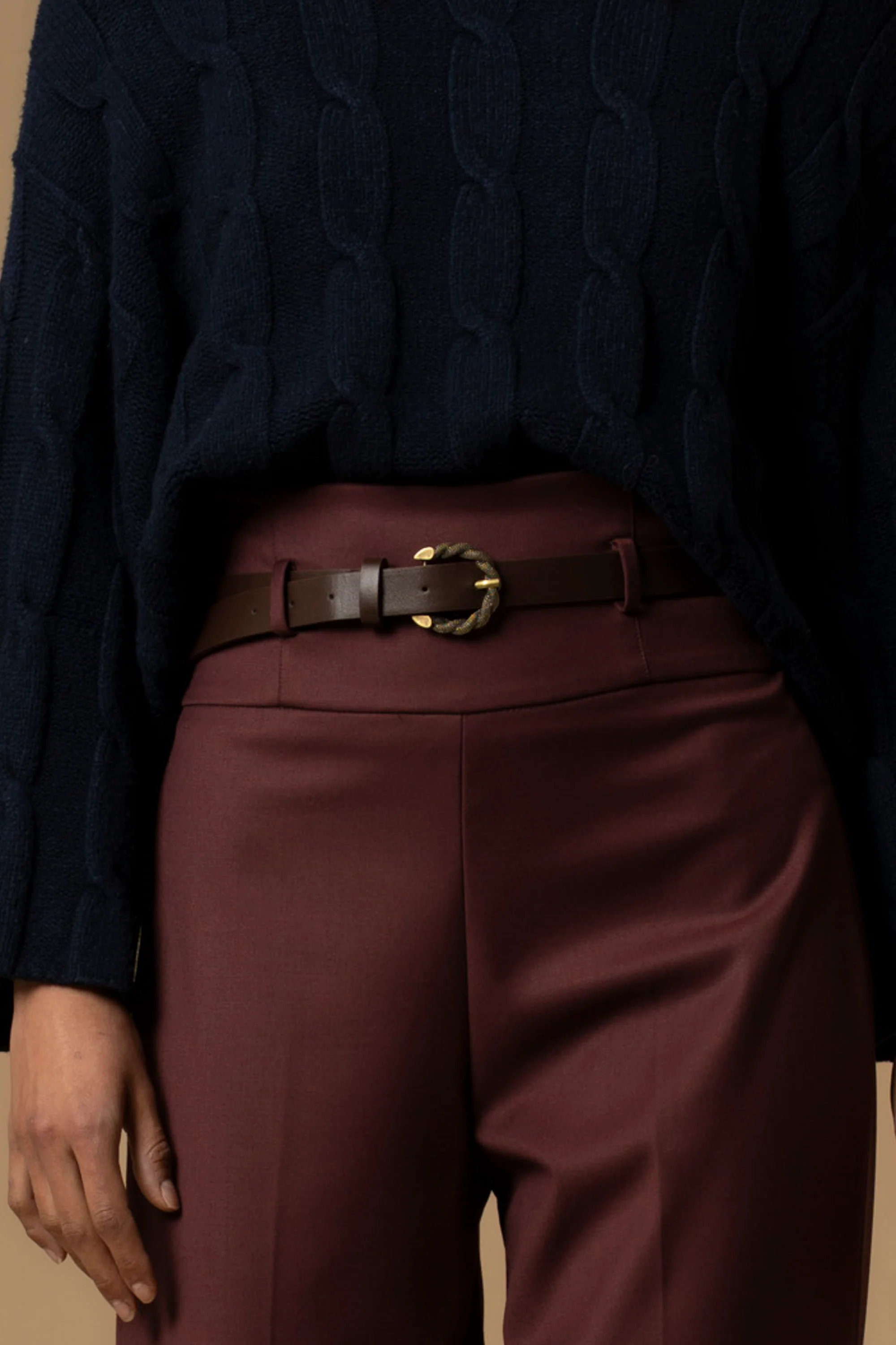 Pantaloni con fascia alta in vita e cintura - Pantaloni Fidele - Image 2