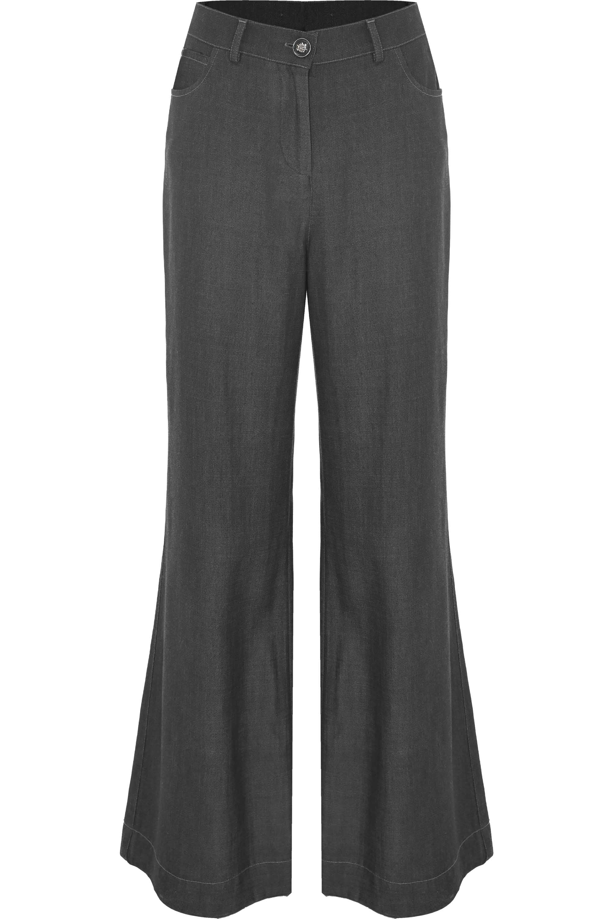 Pantaloni larghi in denim con bottone gioiello - Pantaloni  Eraldo - Image 9