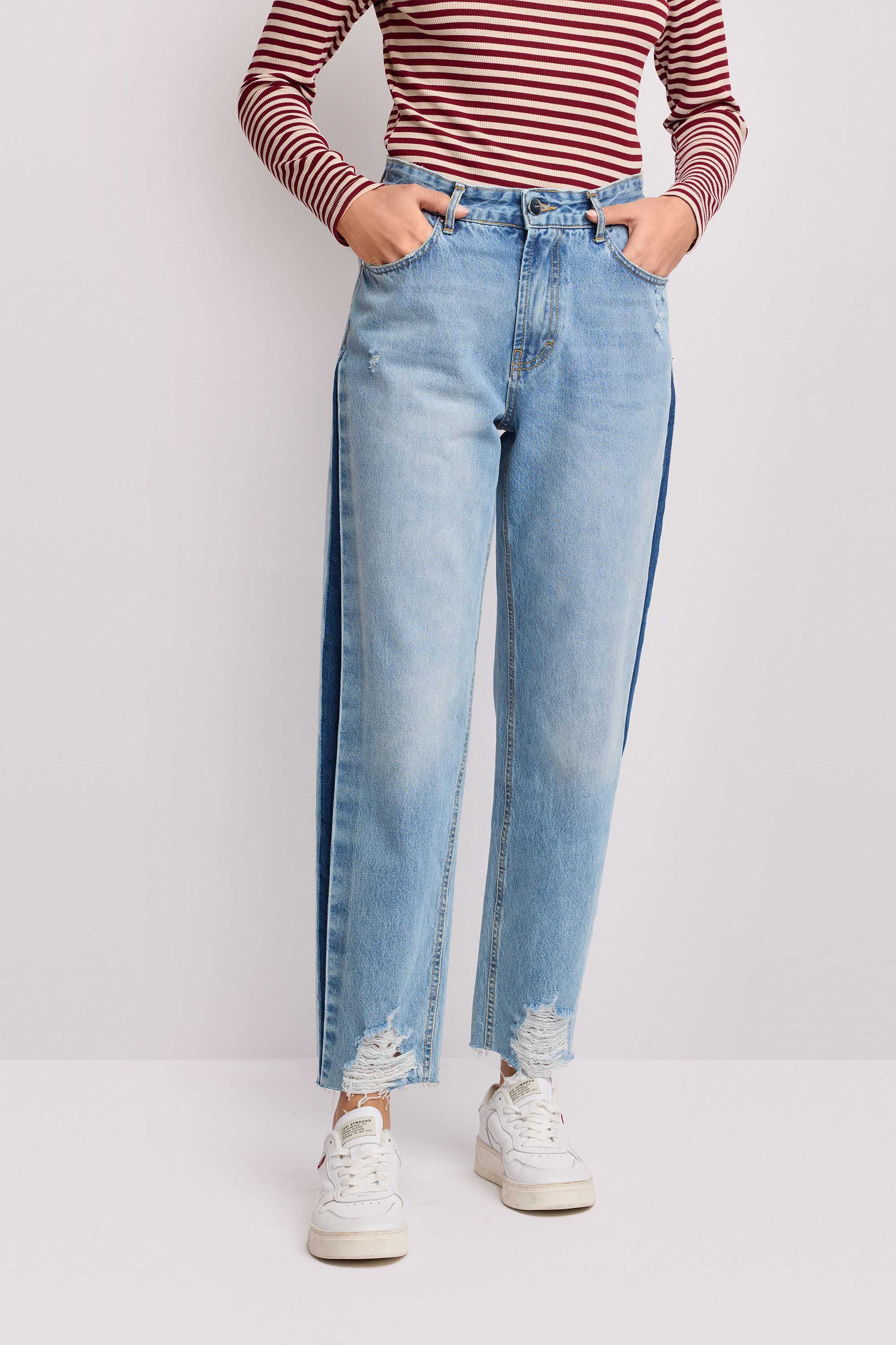 Pantaloni stile boyfriend con inserto laterale - Pantalone Denim LEARINA