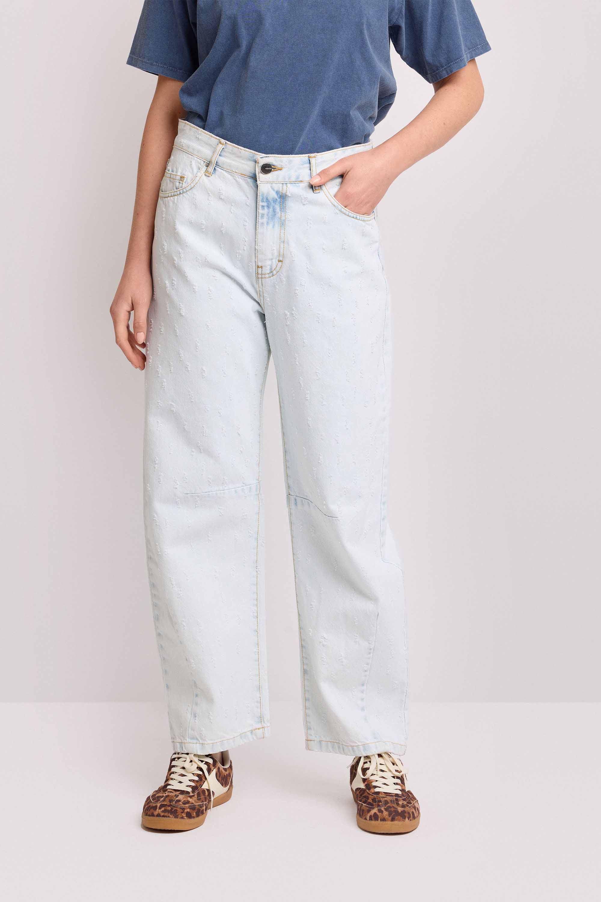 Pantaloni wide leg con zip e bottone - Pantalone Denim LIANTRIS