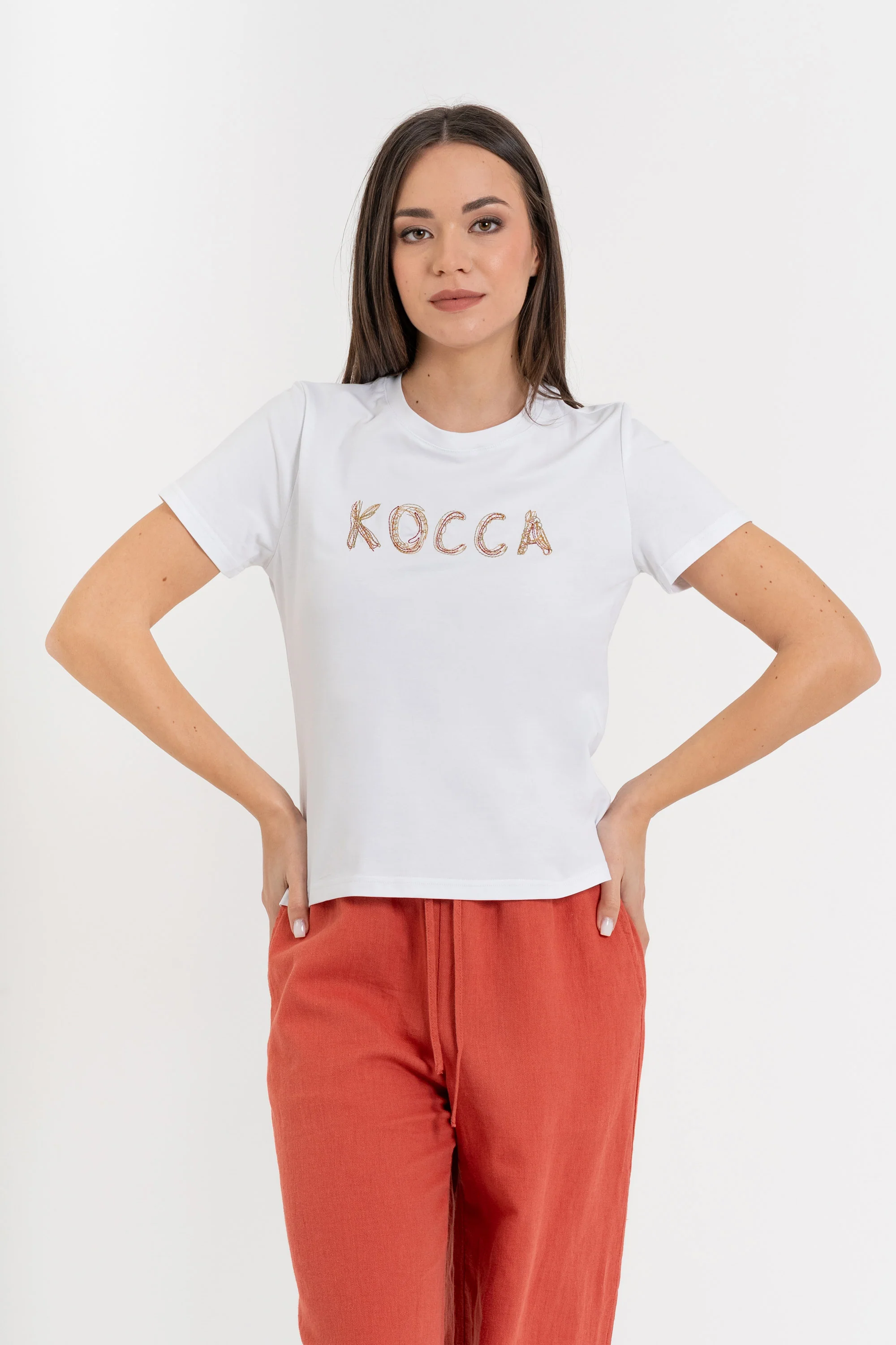 T-shirt da donna a maniche corte con girocollo in cotone - T-shirt EITHSX - Image 2