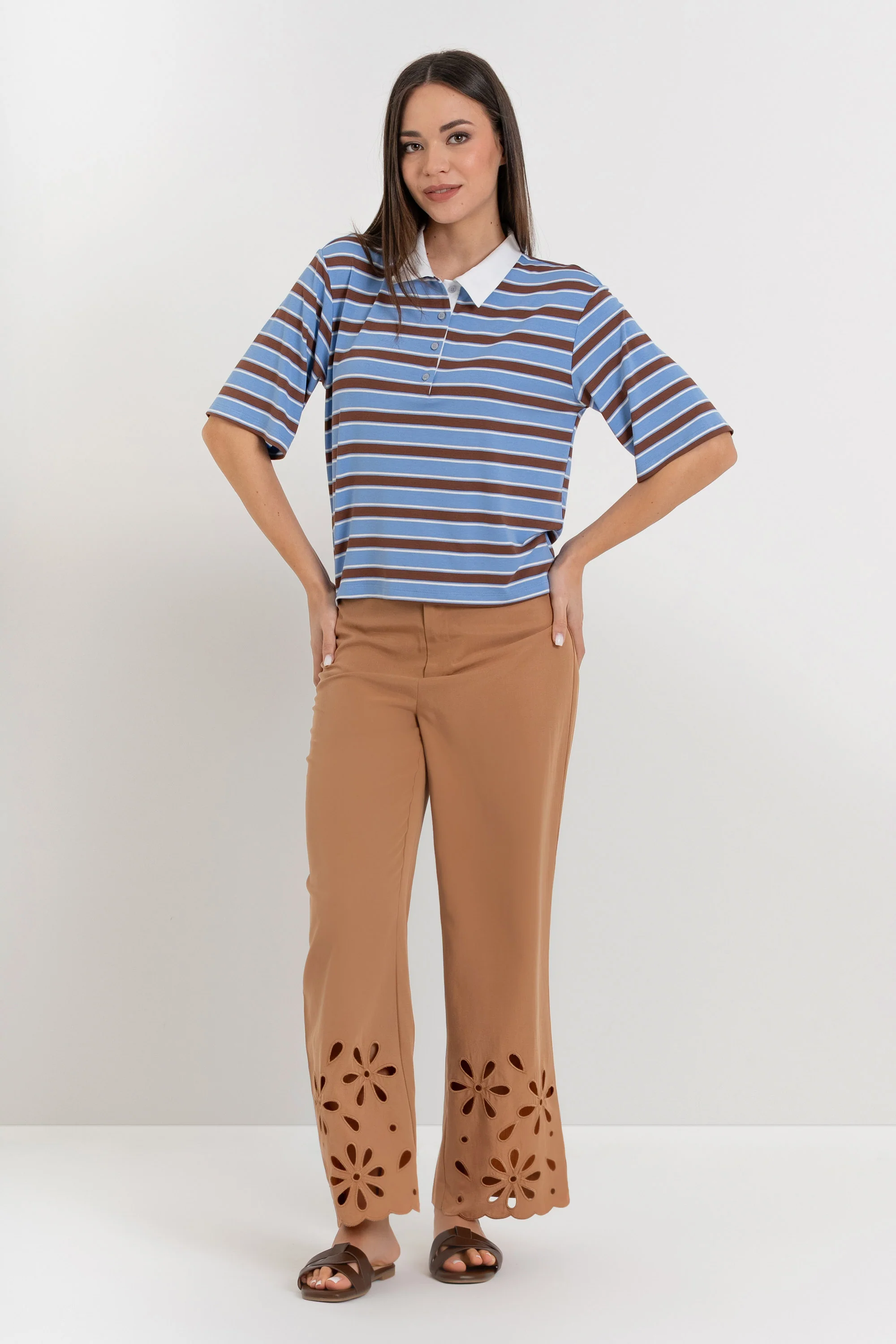 T-shirt da donna a righe in viscosa con colletto - T-shirt MIUX - Image 2