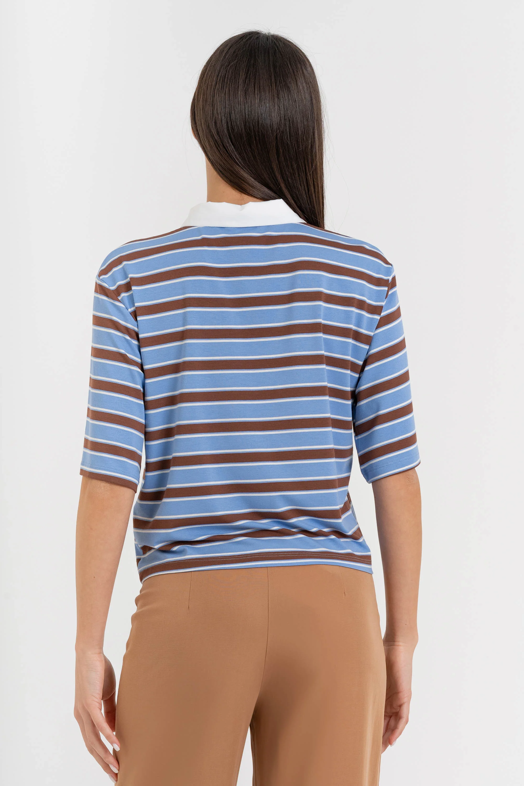 T-shirt da donna a righe in viscosa con colletto - T-shirt MIUX - Image 4