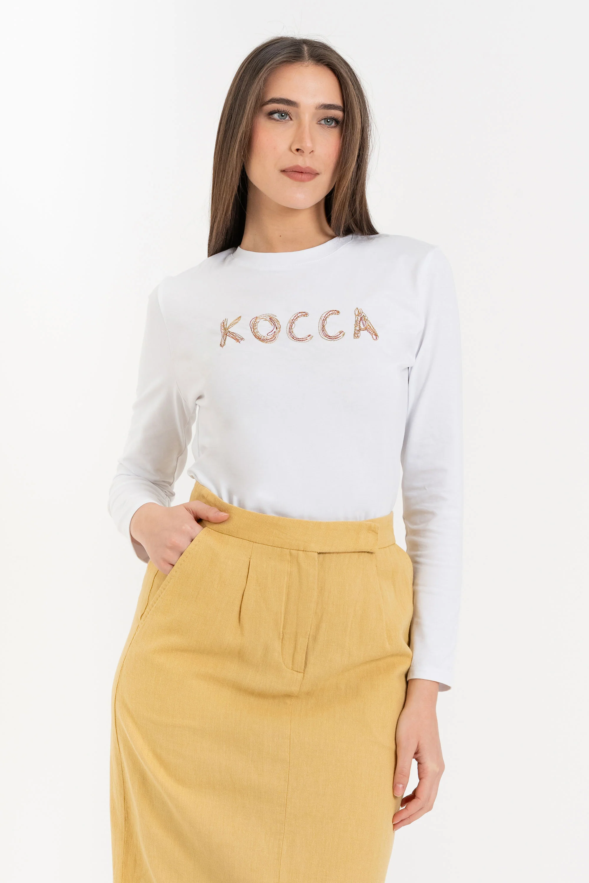 T-shirt a maniche lunghe da donna in cotone con logo - T-shirt OLUMBAX - Image 2