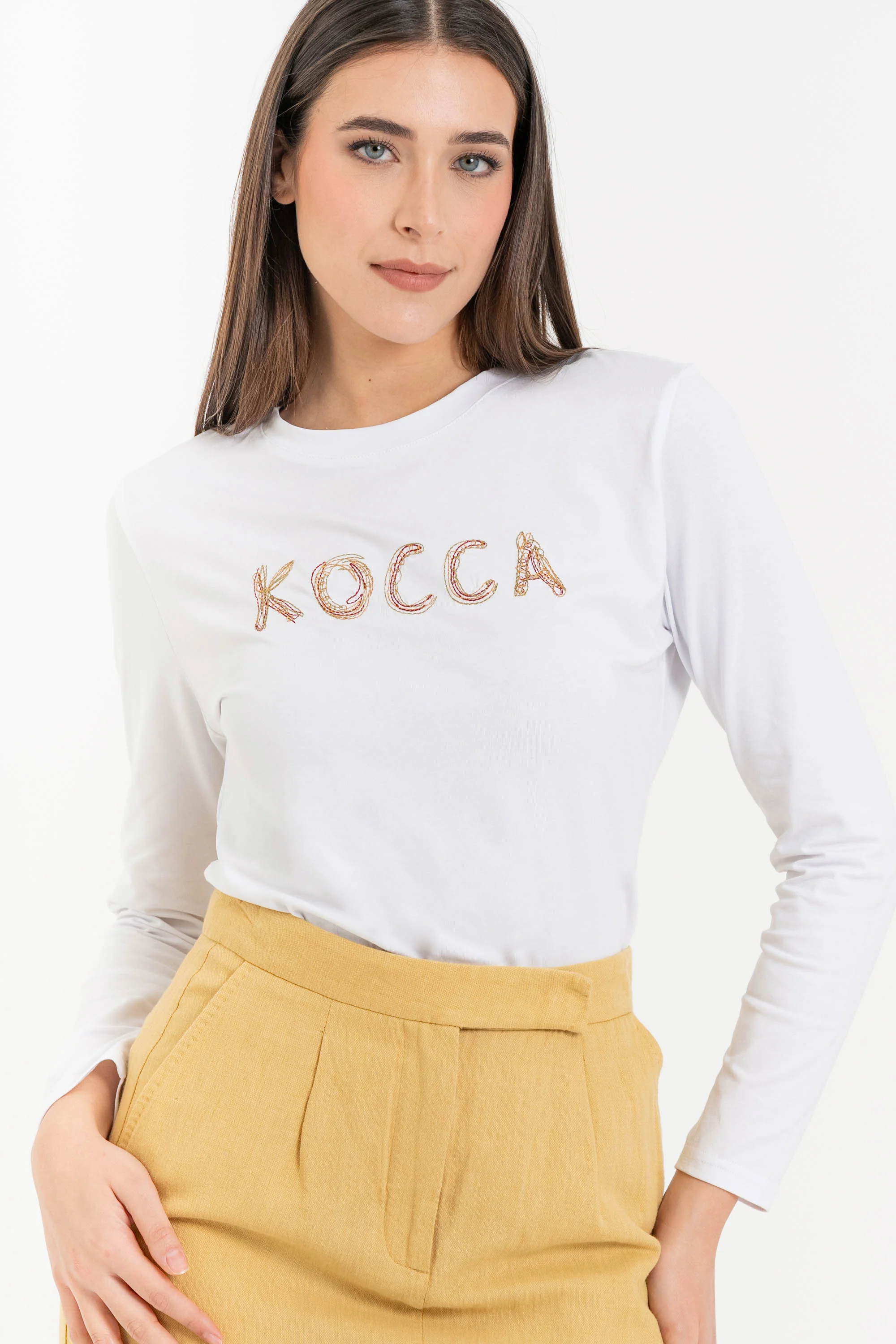 T-shirt a maniche lunghe da donna in cotone con logo - T-shirt OLUMBAX - Image 4